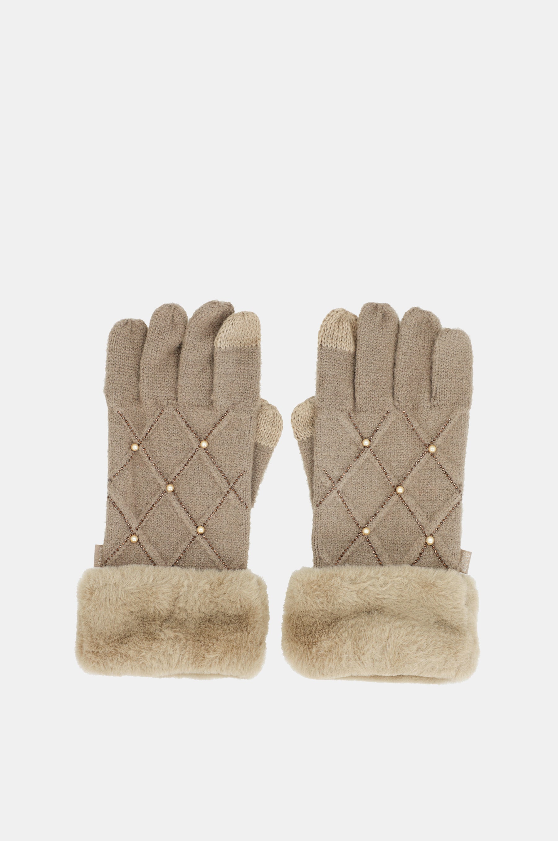 Guanti in maglia beige con particolari