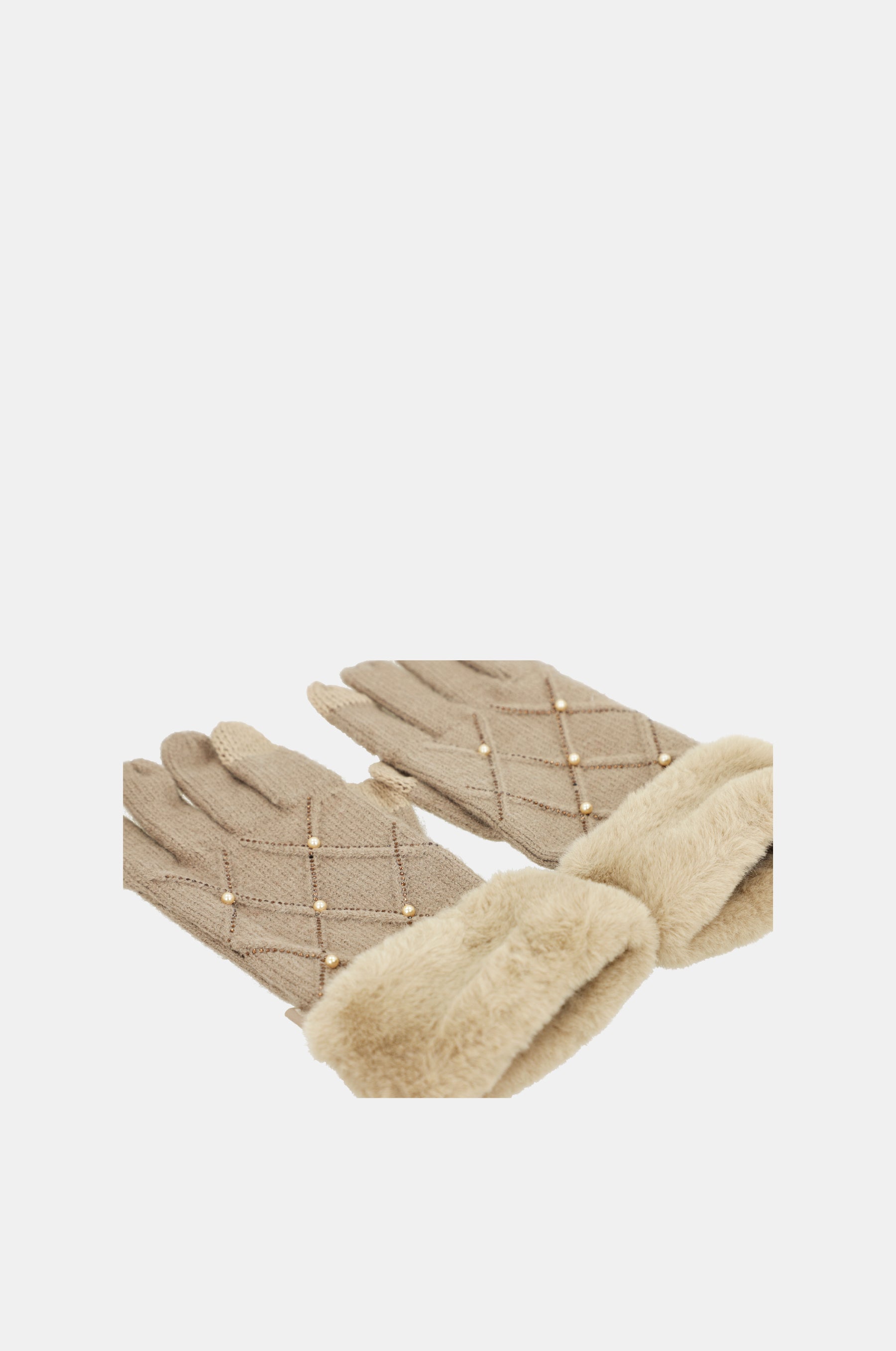 Guanti in maglia beige con particolari
