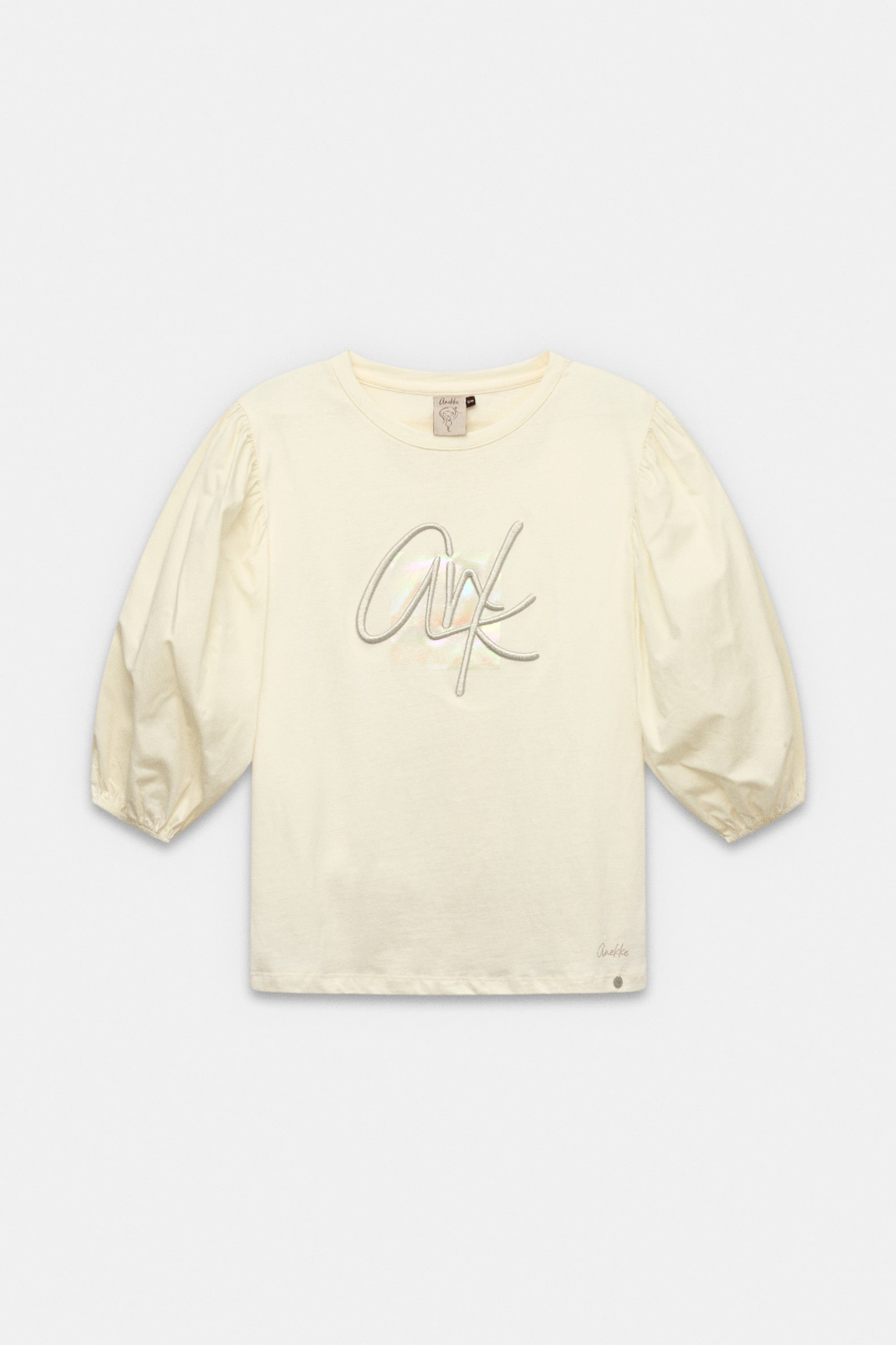 Maglietta con maniche a sbuffo beige