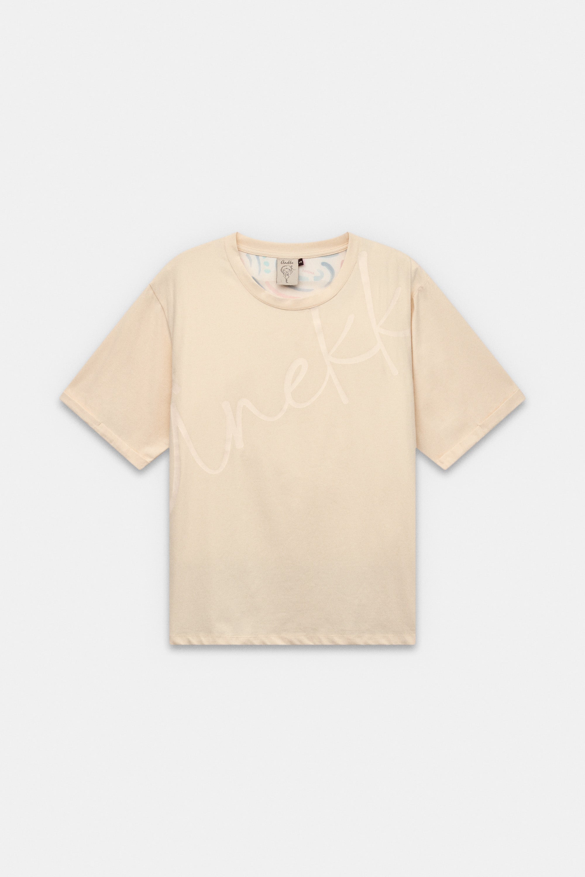 Maglietta a maniche corte beige con stampa