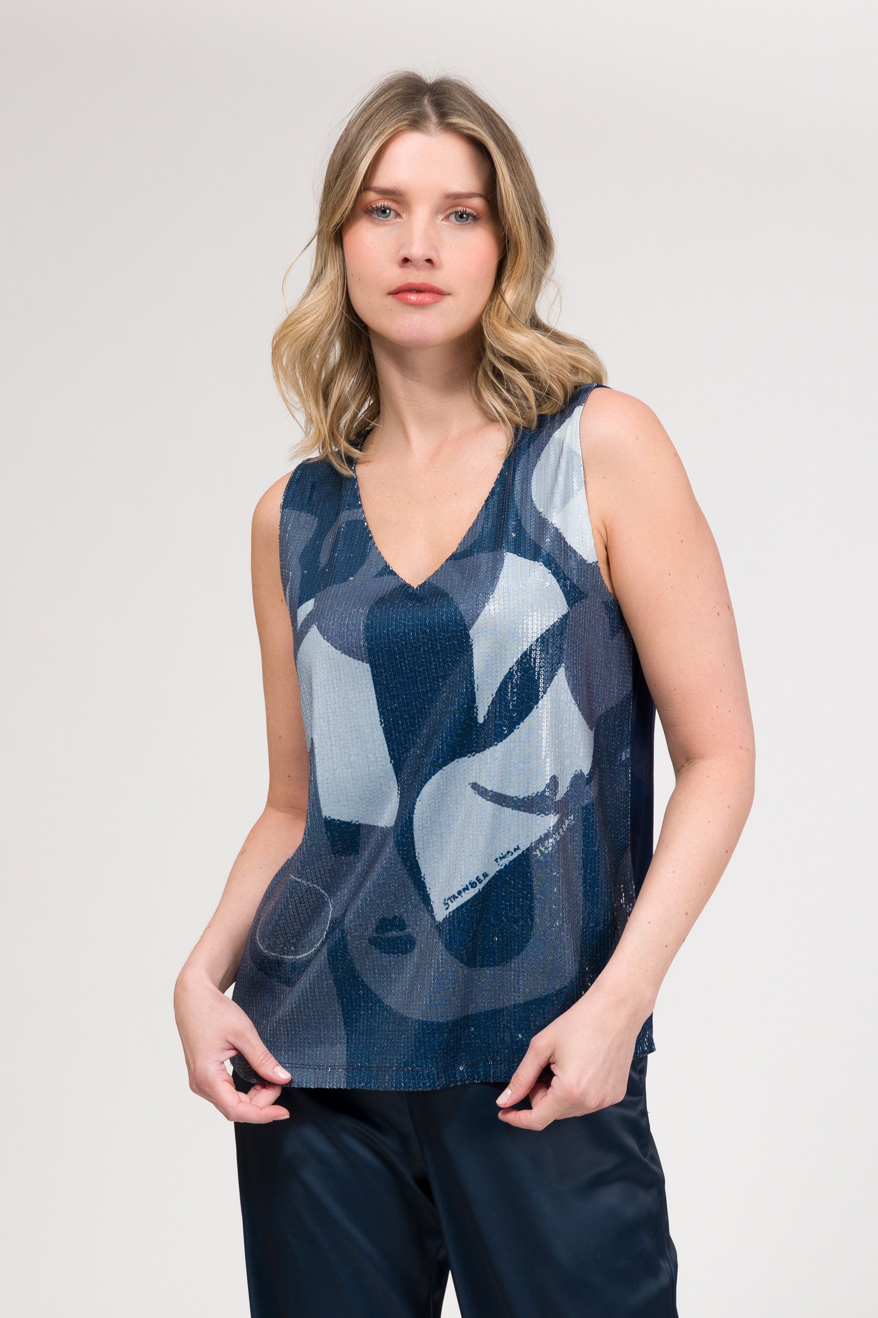 Maglietta blu con paillettes