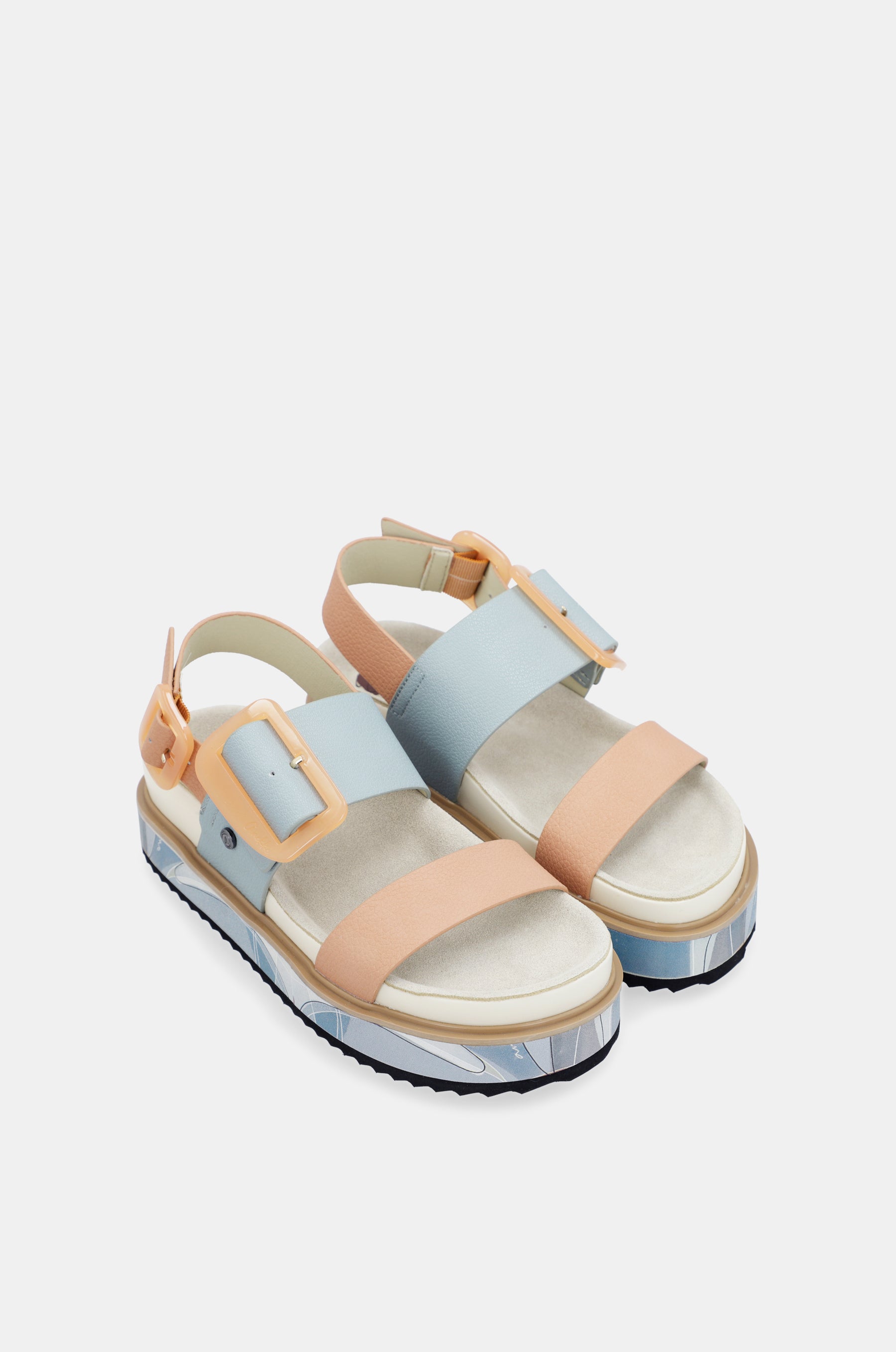 Sandali con platform blu e rosa-aranciato