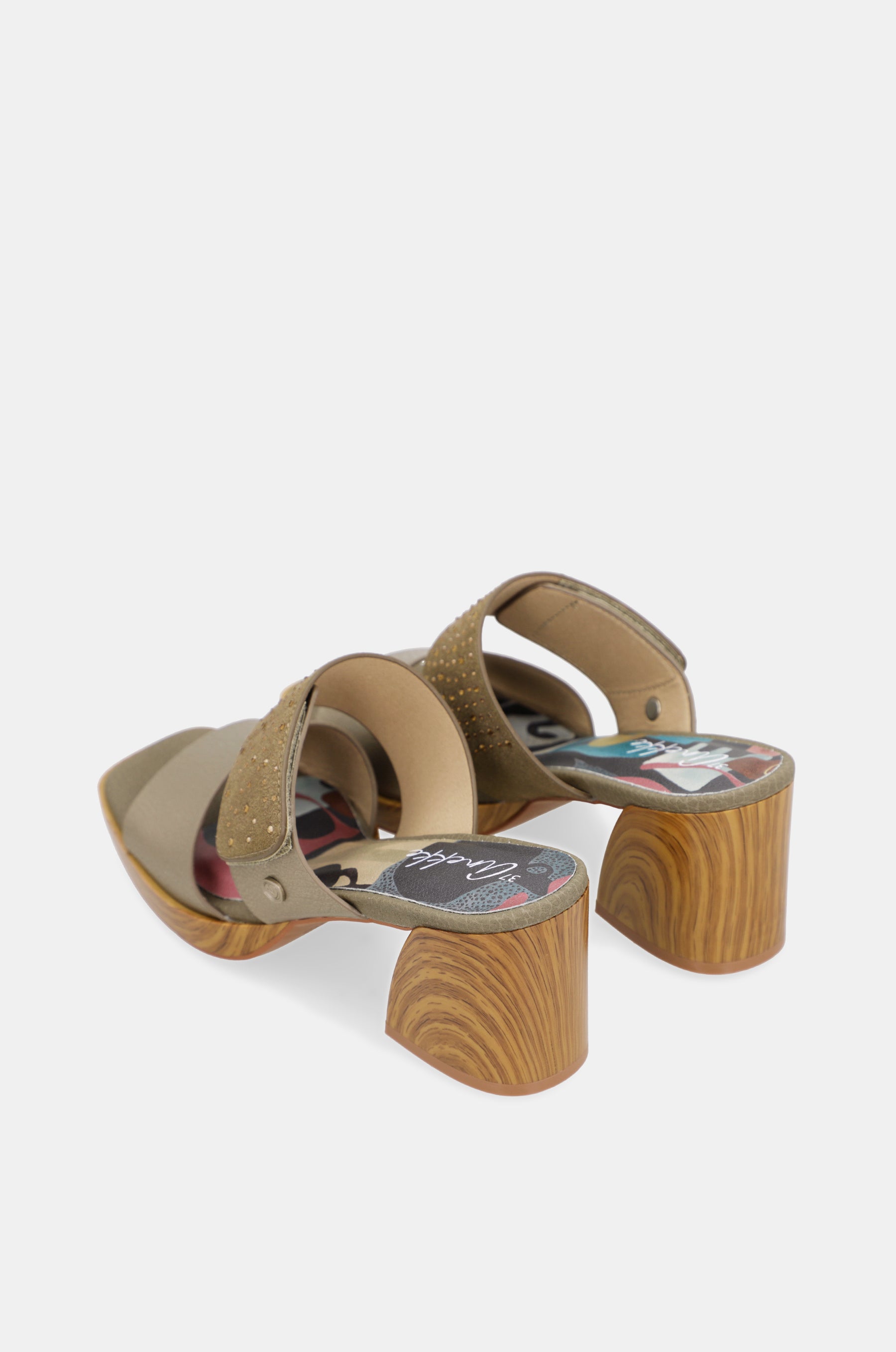 Sandali con tacco verdi e dorati con strass