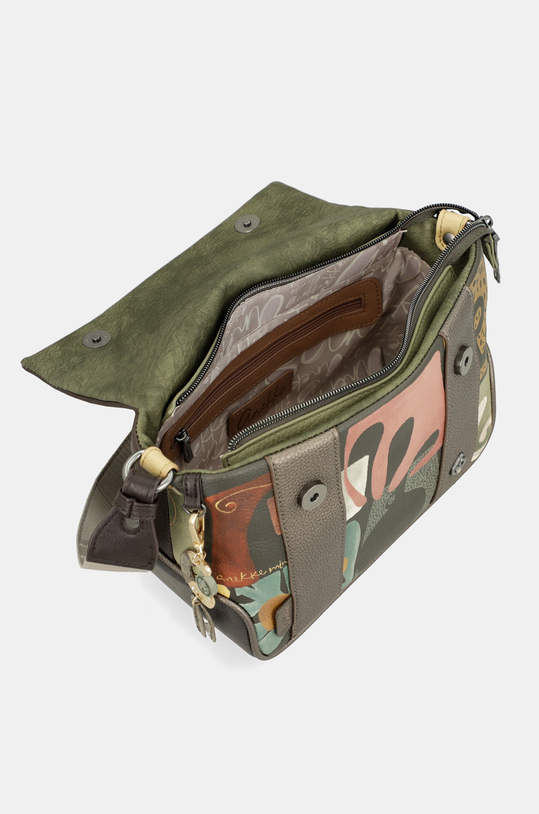 Borsa a tracolla con patta con stampa Amphora