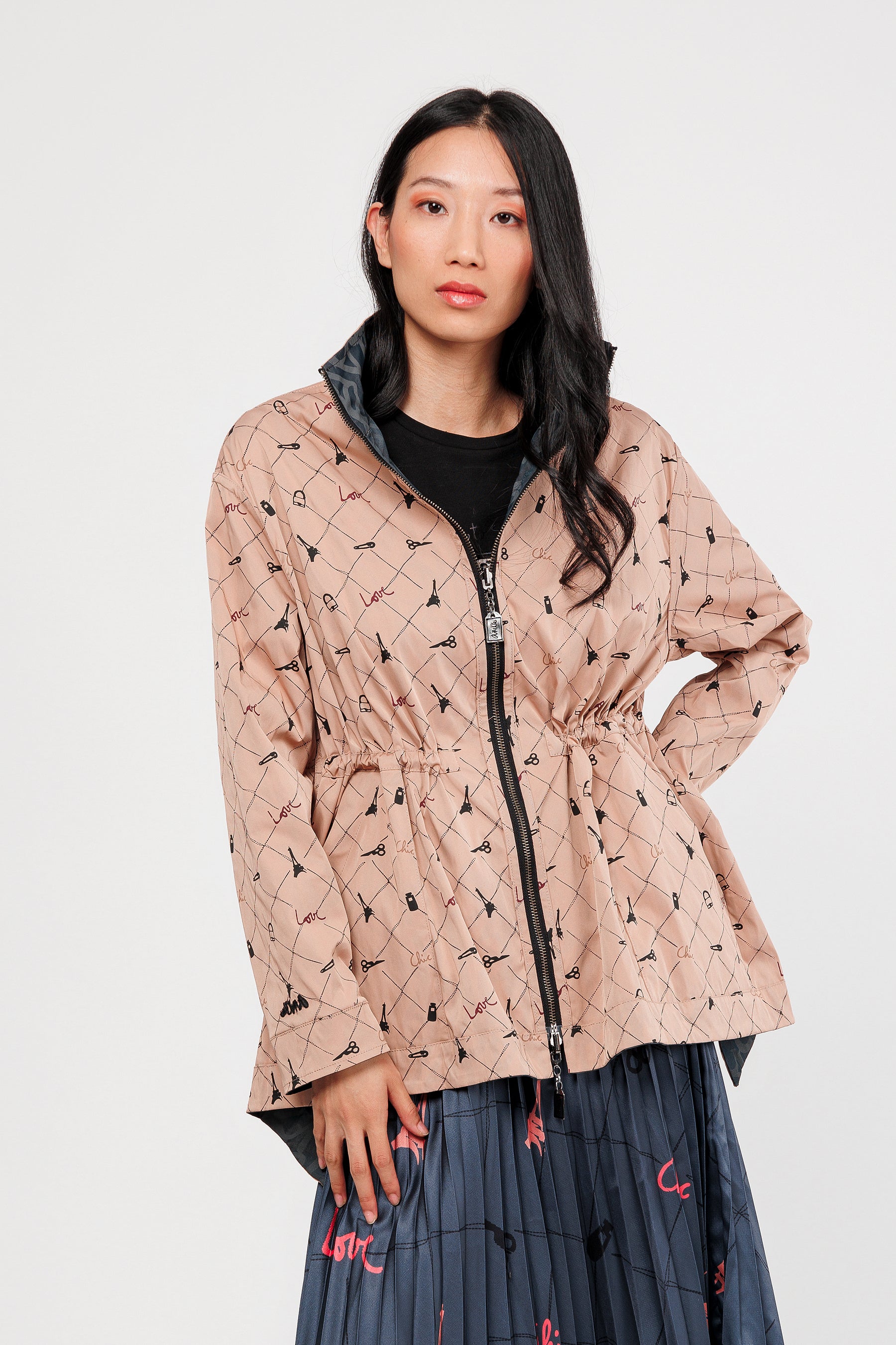 Giacca double-face nera e beige