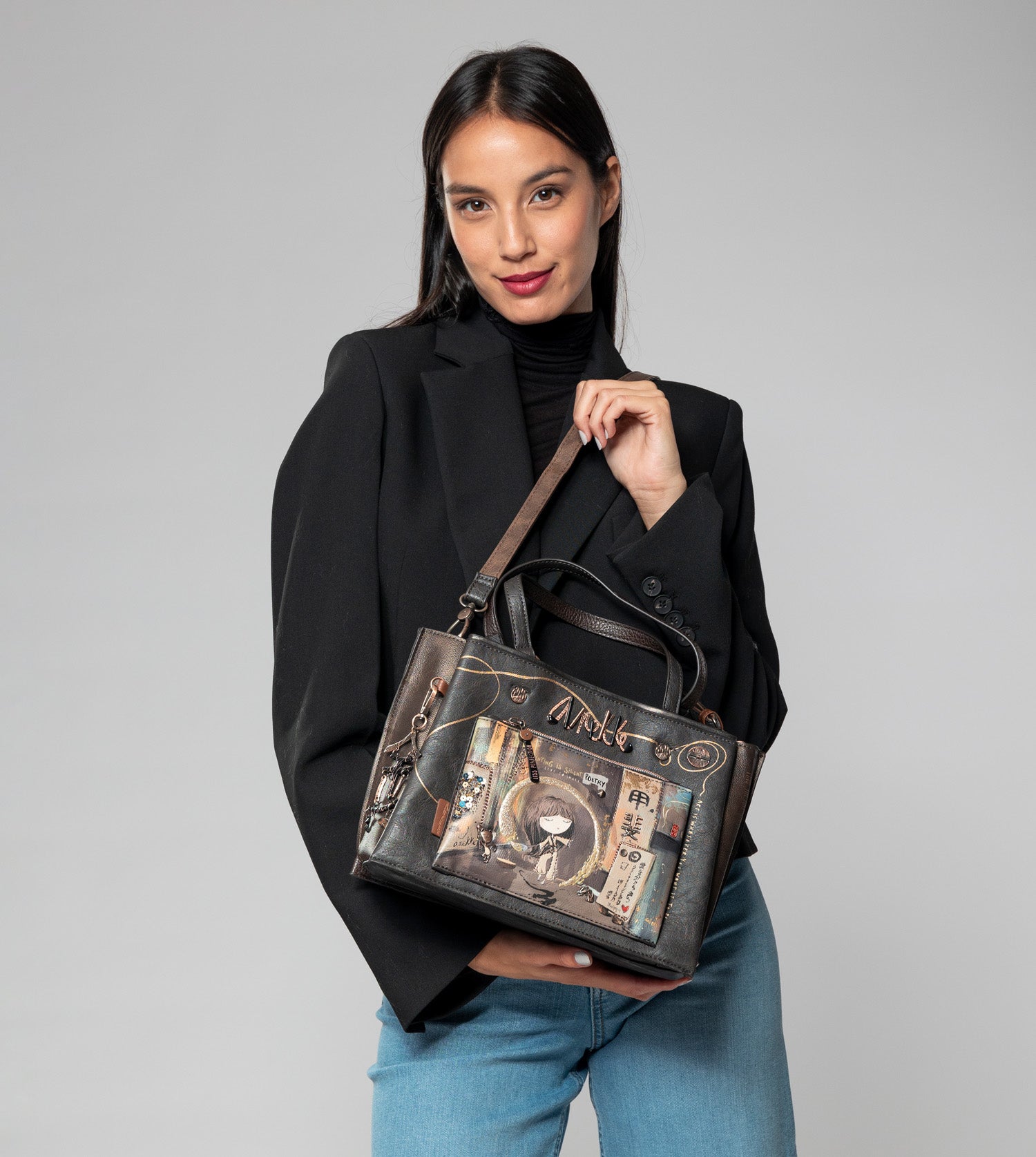 Borsa tote marrone Shōen con tracolla