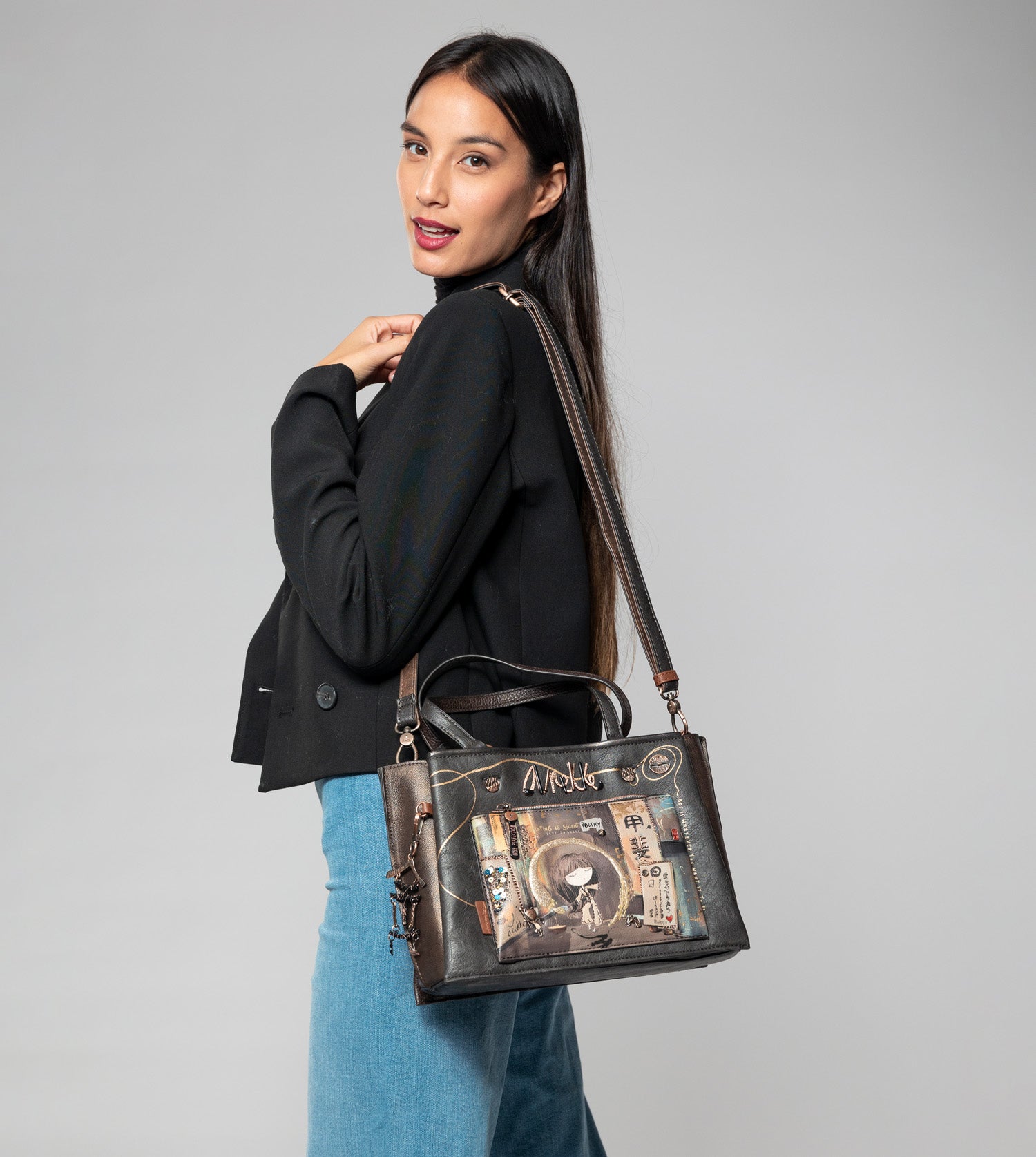 Borsa tote marrone Shōen con tracolla