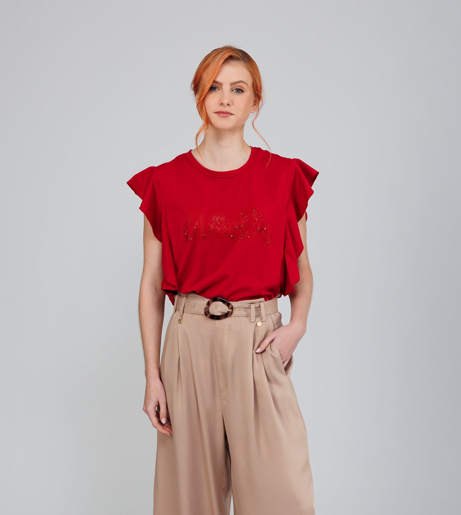 T-shirt rossa brillante a maniche corte Anekke