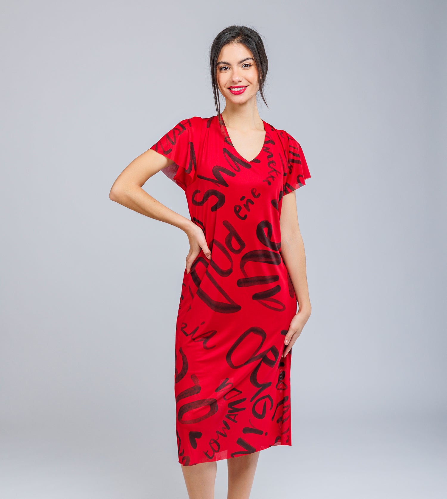 Vestito rosso a maniche corte