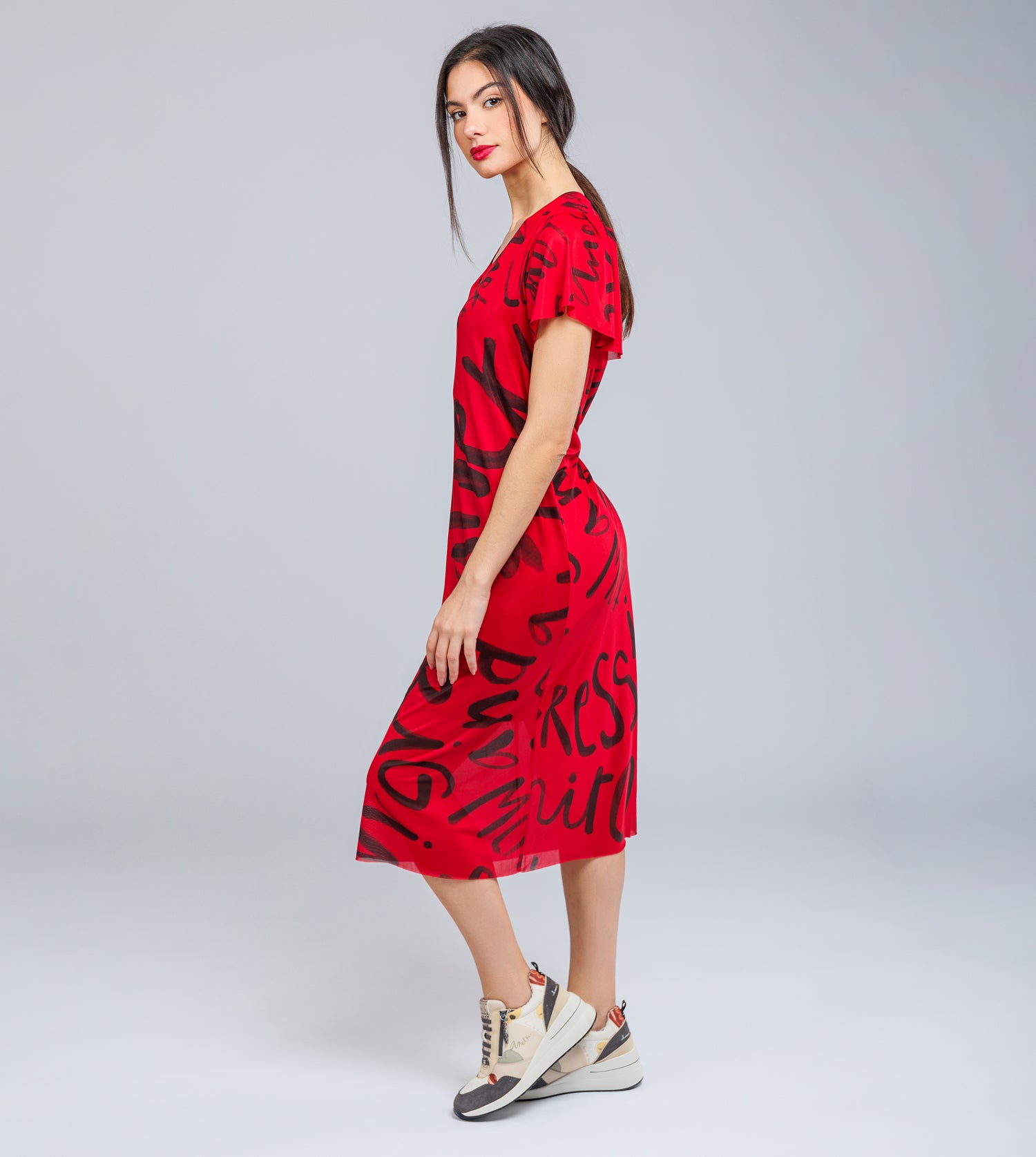 Vestito rosso a maniche corte