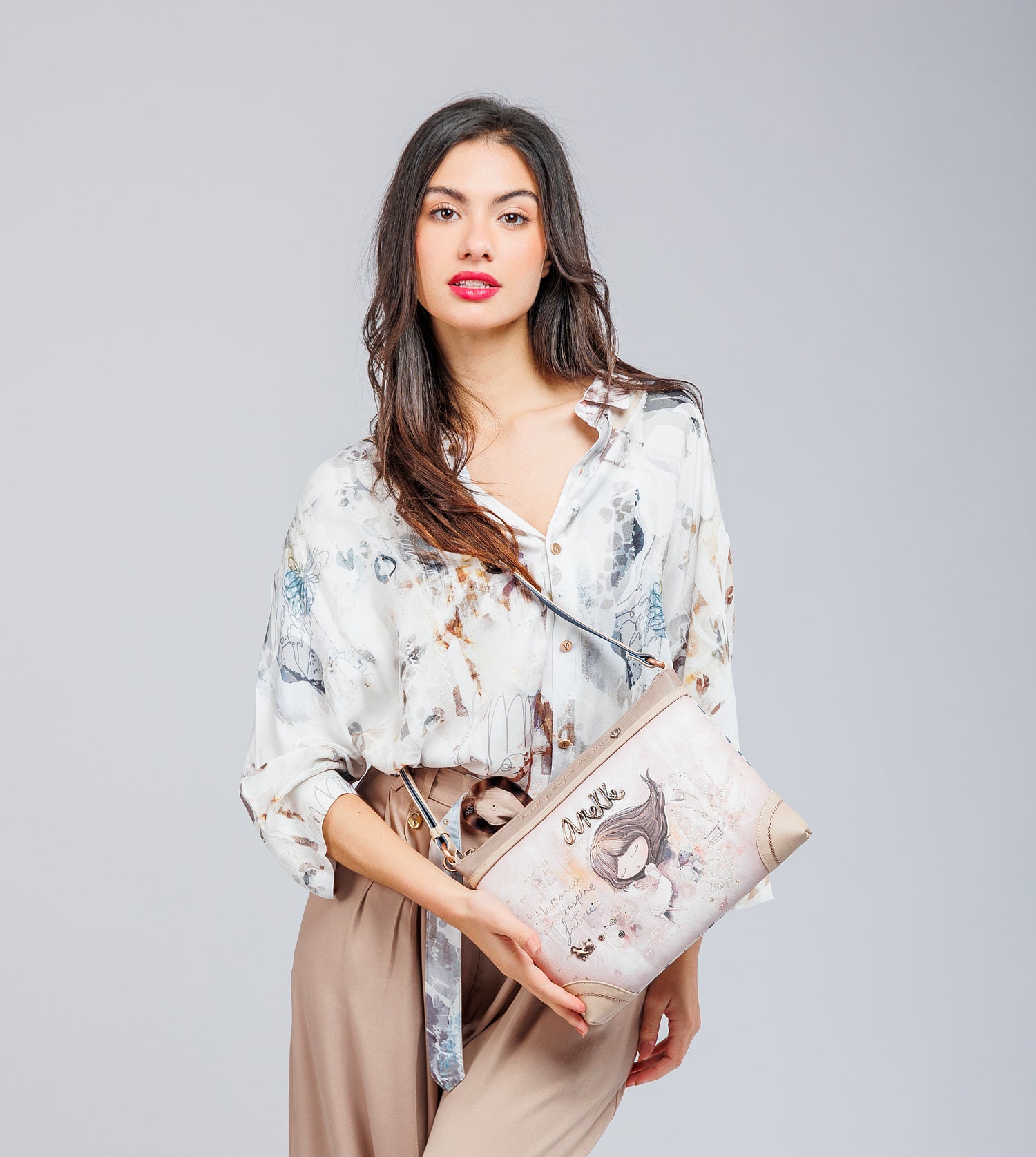 Borsa a tracolla grande con stampa Memories