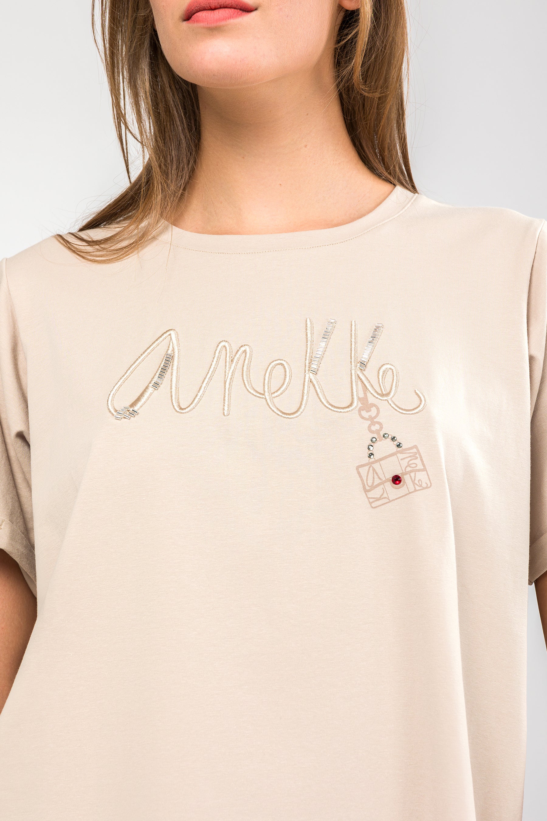 Maglietta manica corta beige logo