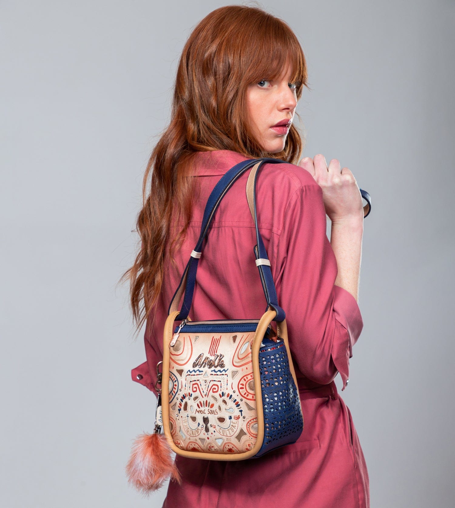 Borsa a tracolla stampata blu navy Tribe