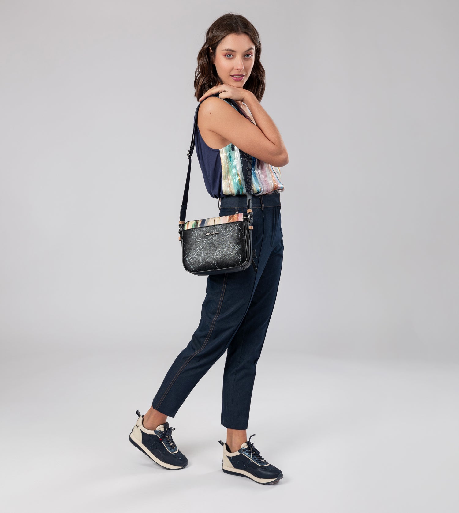 Borsa a tracolla Studio blu navy a 3 scomparti