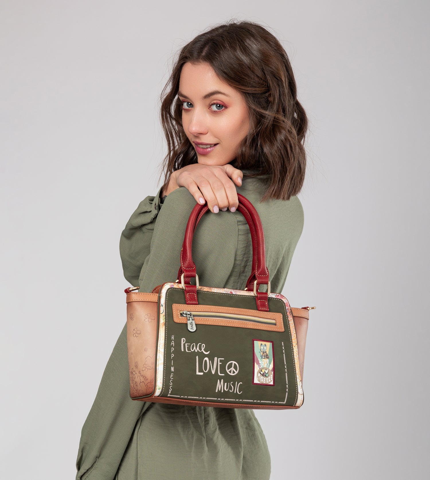 Borsa bowling cammello Peace & Love