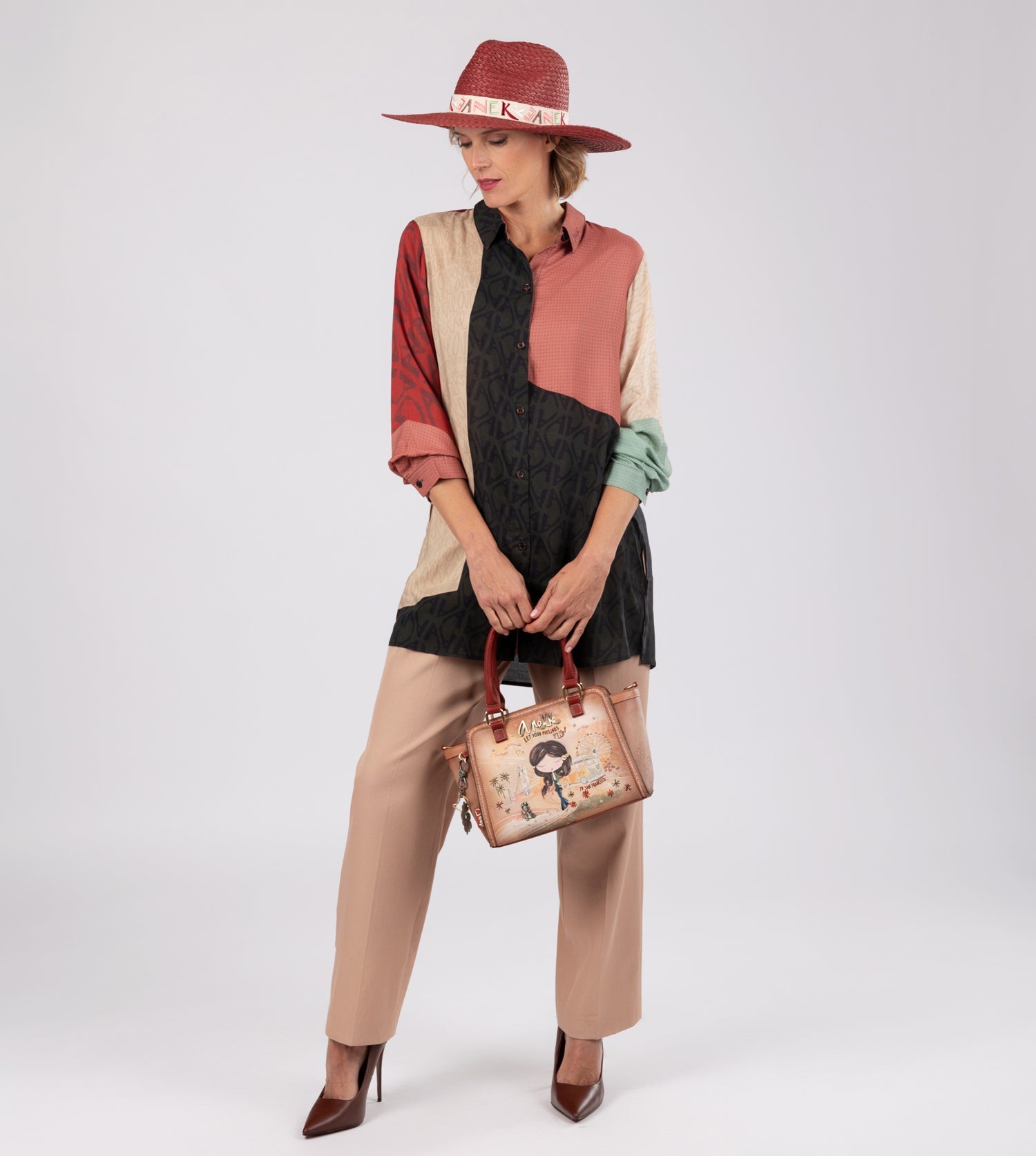 Borsa bowling cammello Peace & Love