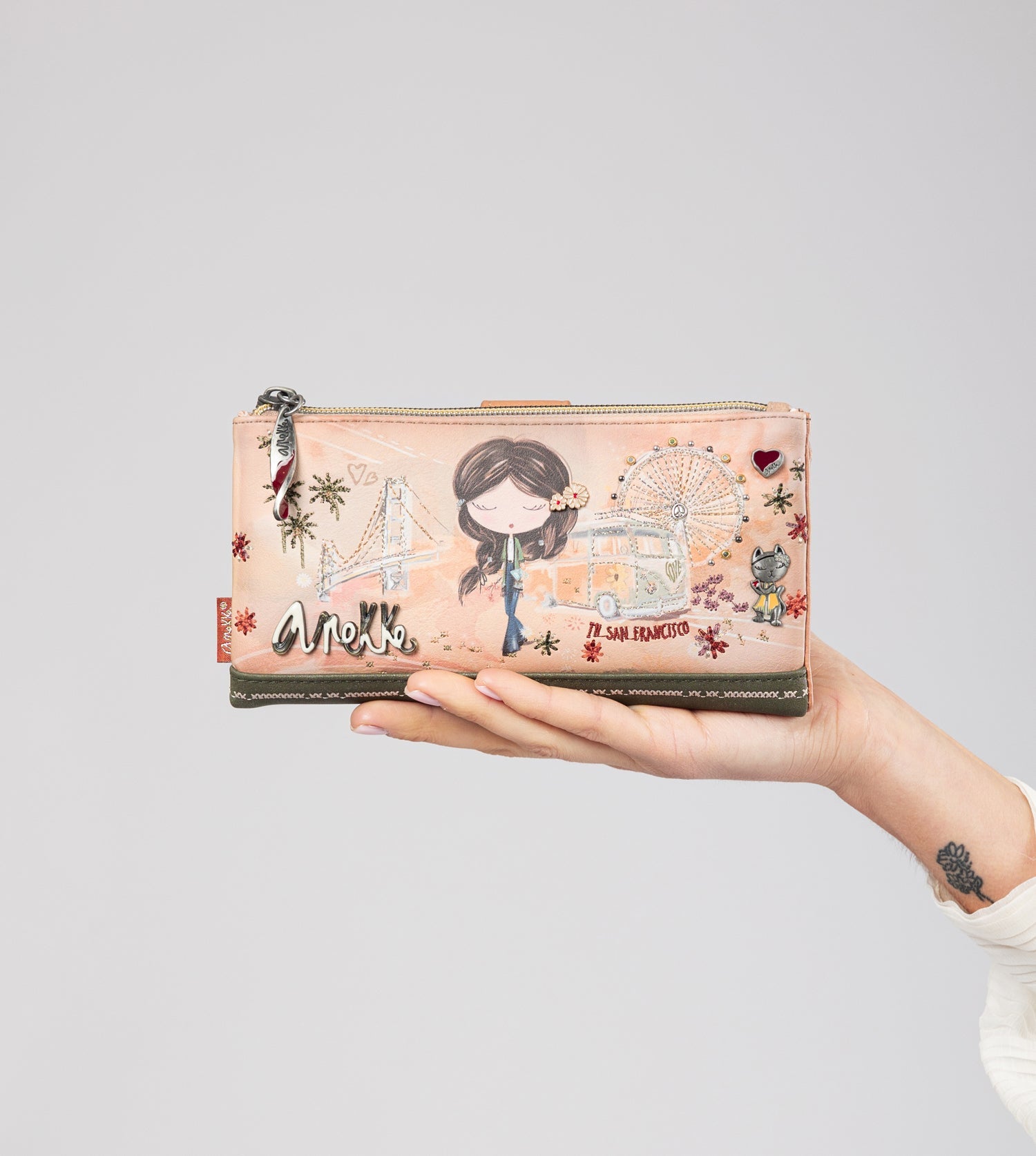 Portafoglio RFID grande cammello Peace & Love