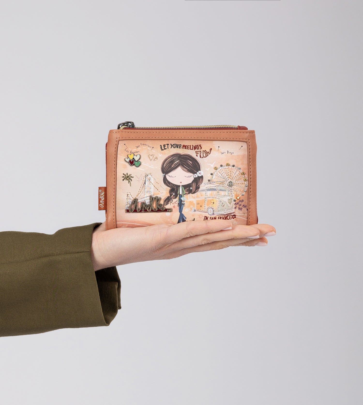 Portafoglio RFID piccolo cammello Peace & Love