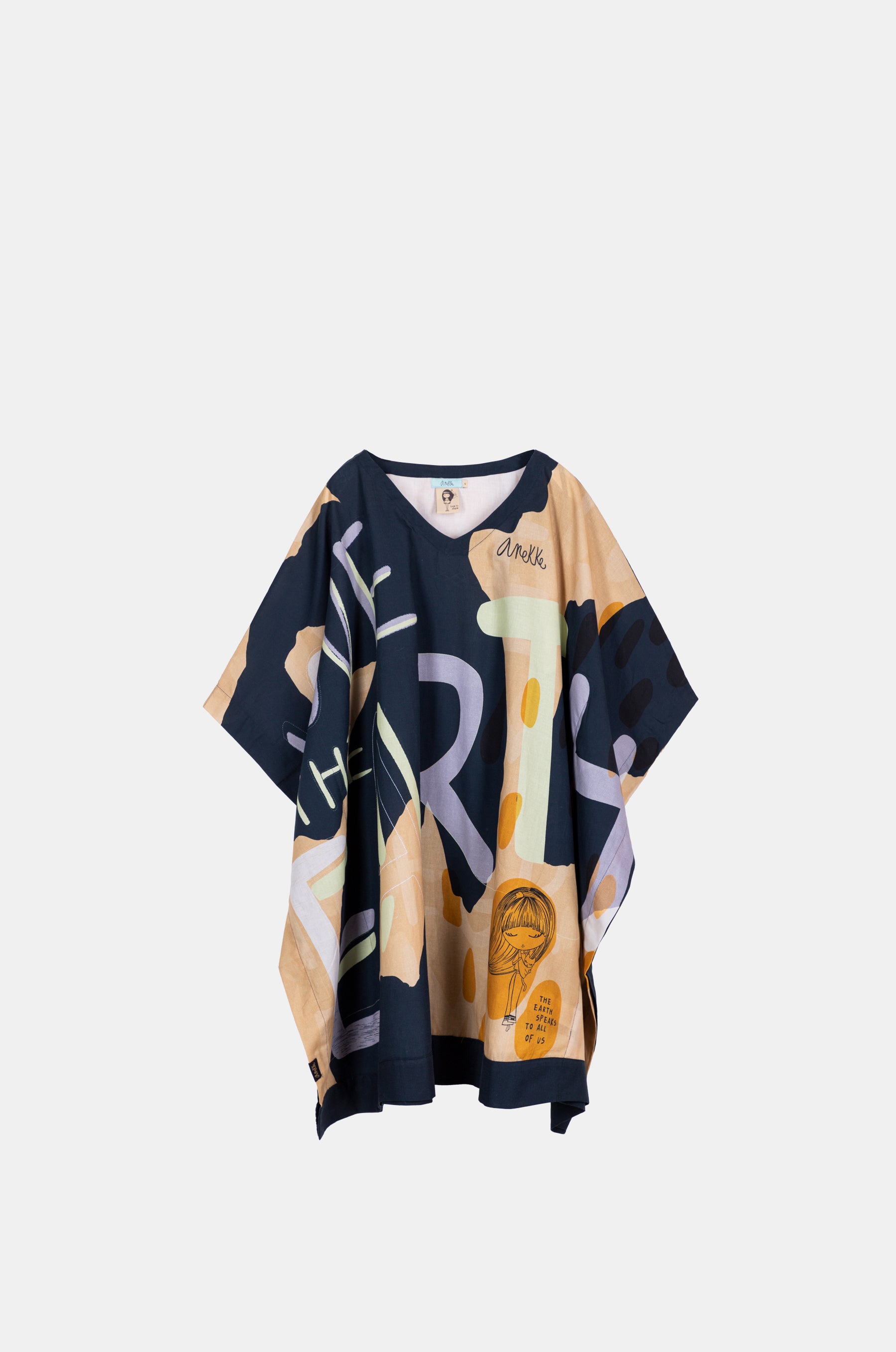 Caftano con stampa blu navy