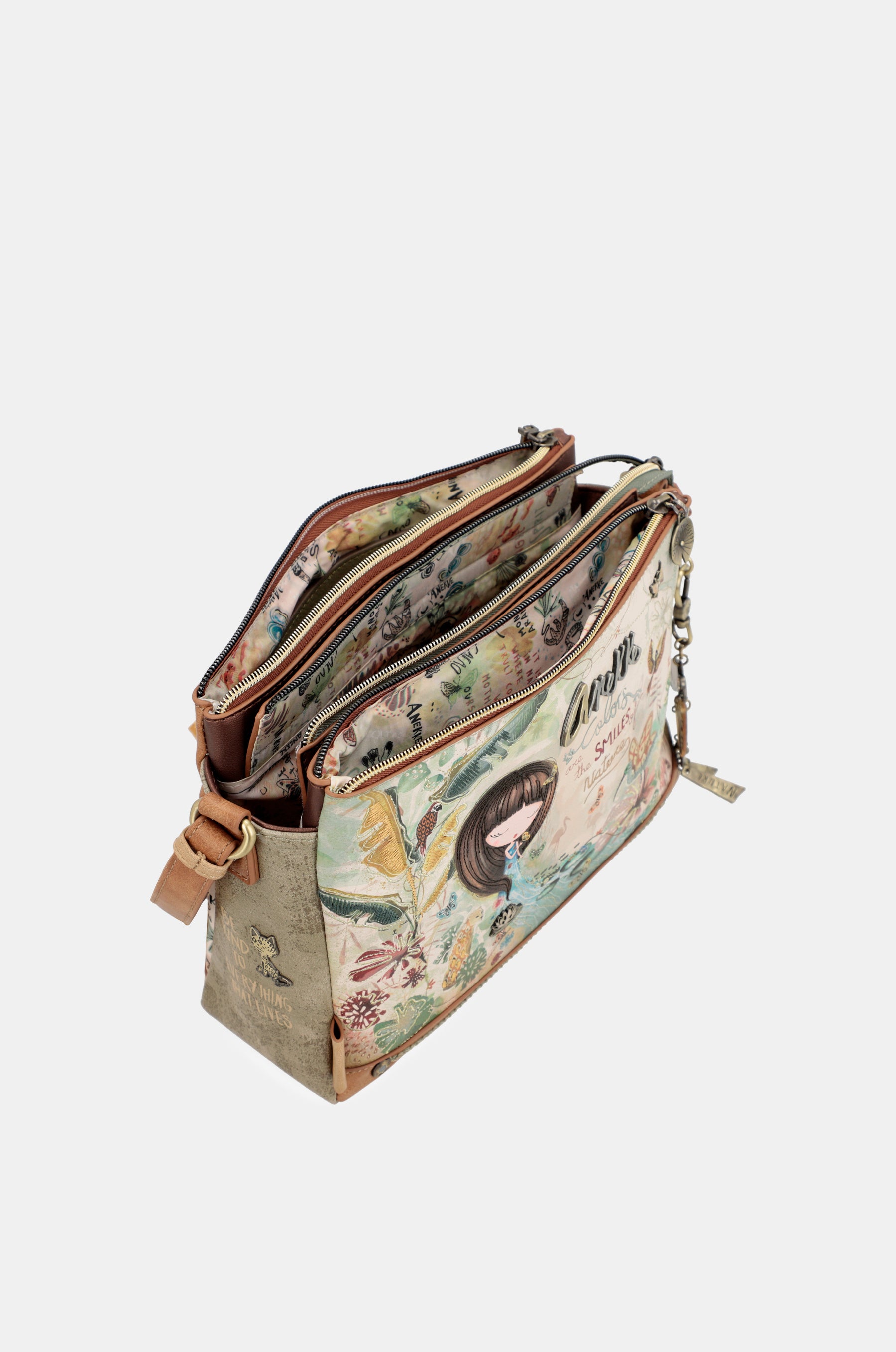 Borsa a tracolla con fantasia Amazonia con 3 scomparti
