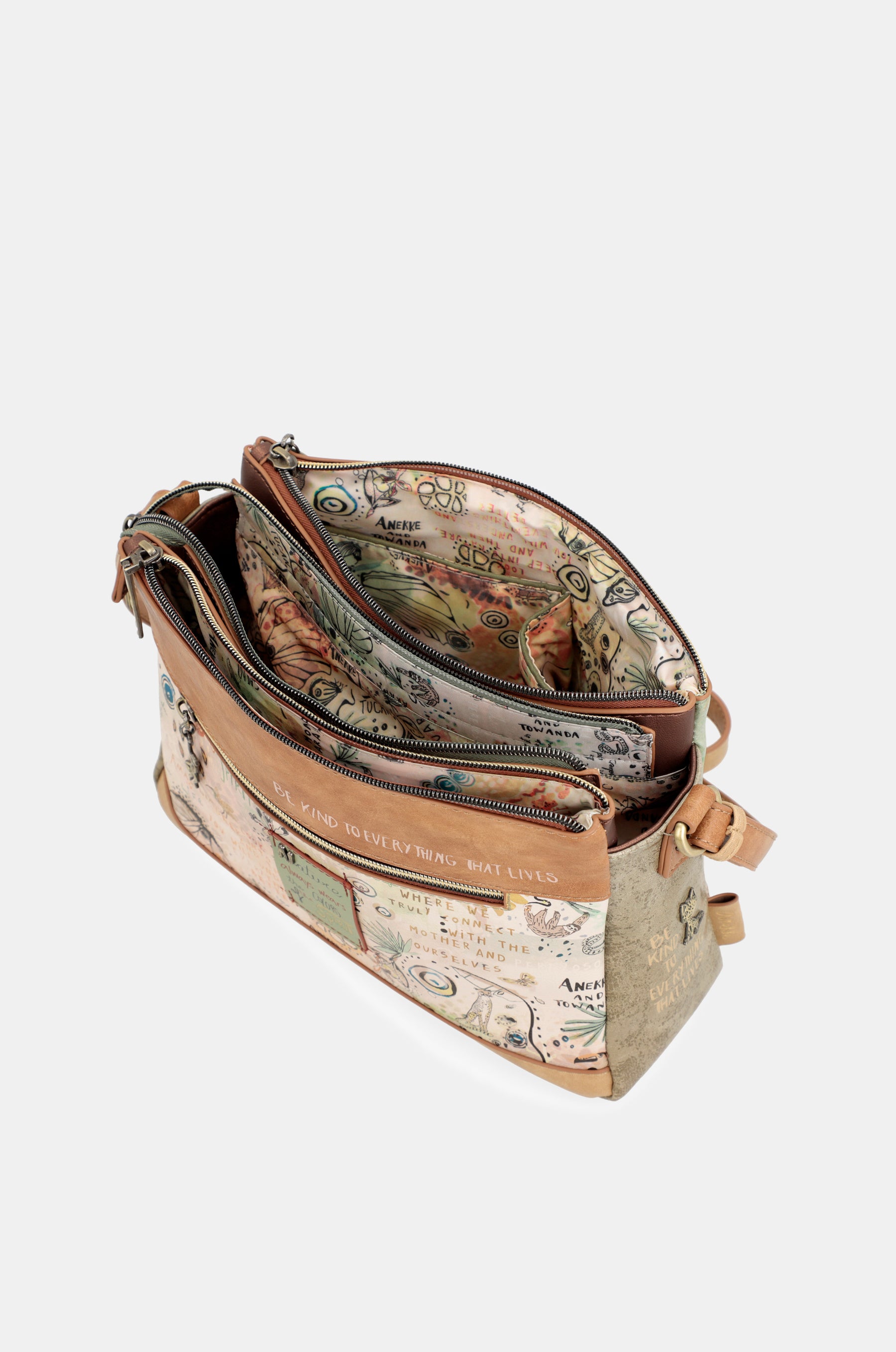 Borsa a tracolla con fantasia Amazonia con 3 scomparti