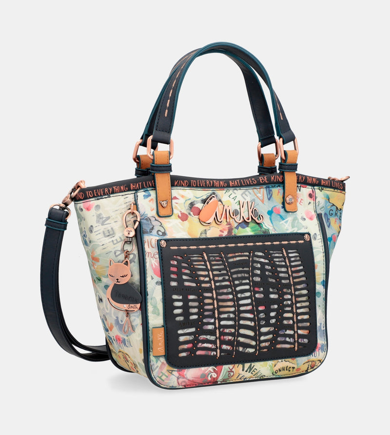 Borsa tote stampata blu navy Nature Pachamama