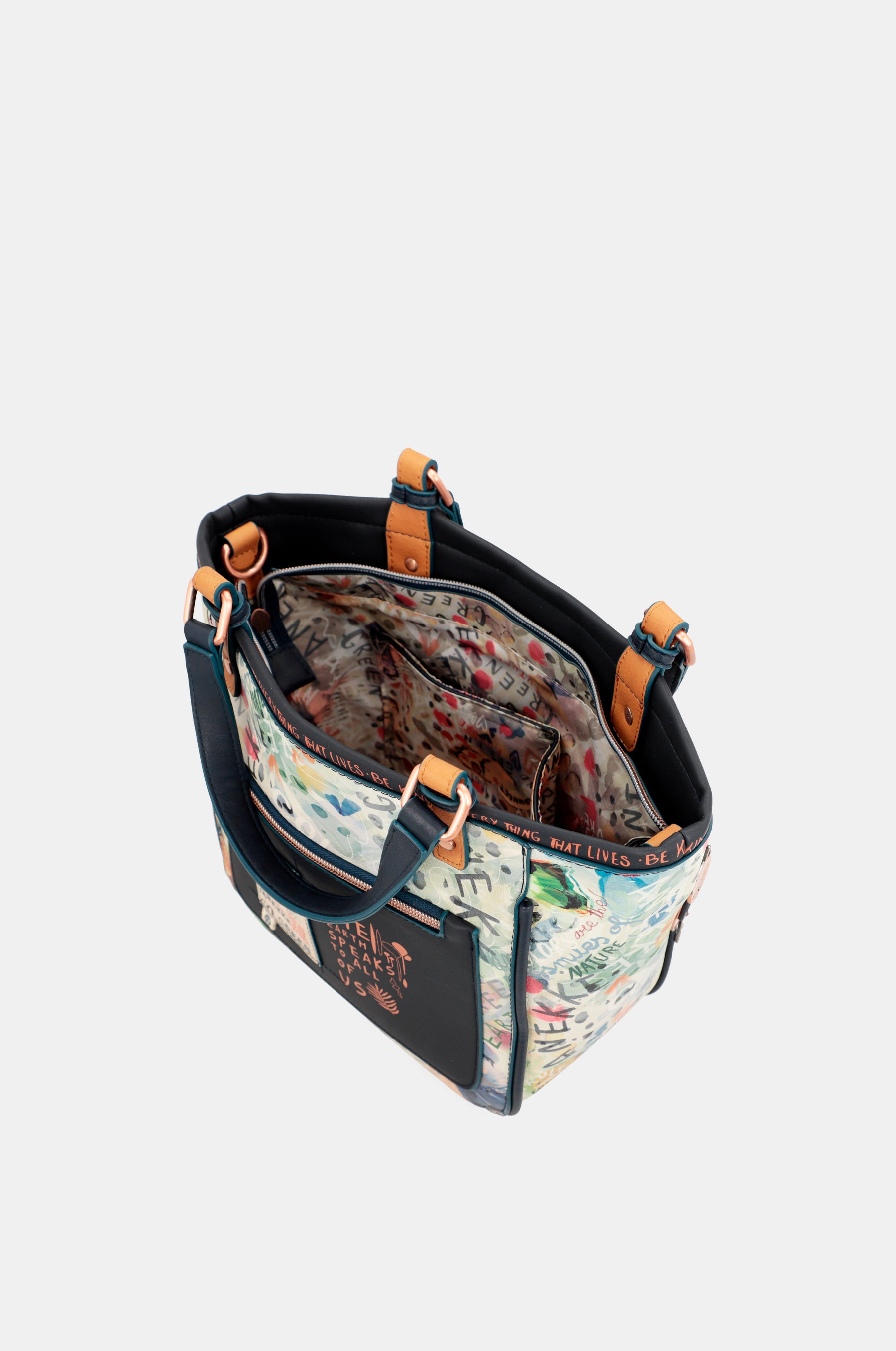 Borsa tote stampata blu navy Nature Pachamama