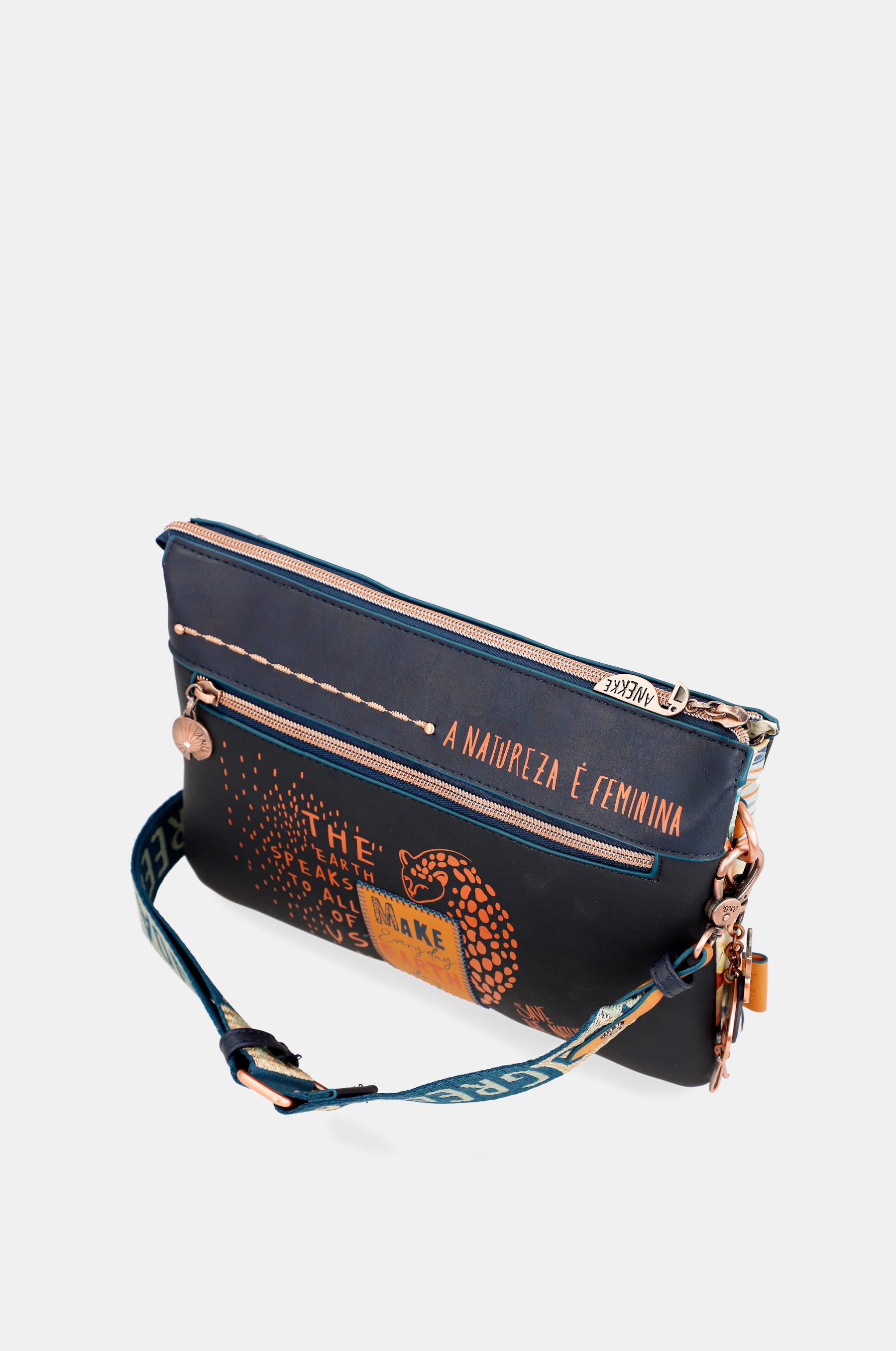 Borsa a tracolla Nature Pachamama blu navy con 2 scomparti