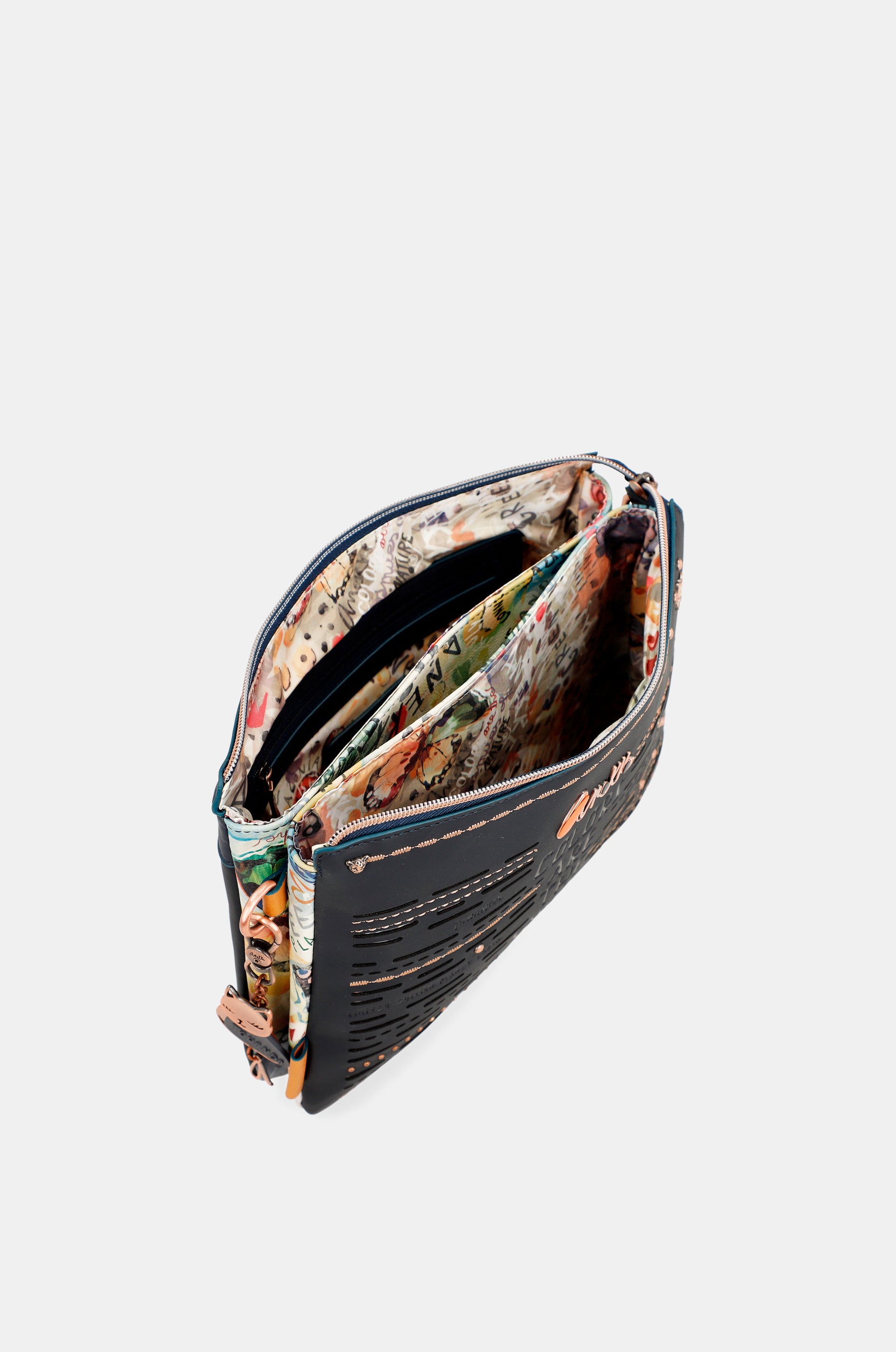 Borsa a tracolla Nature Pachamama blu navy con 2 scomparti