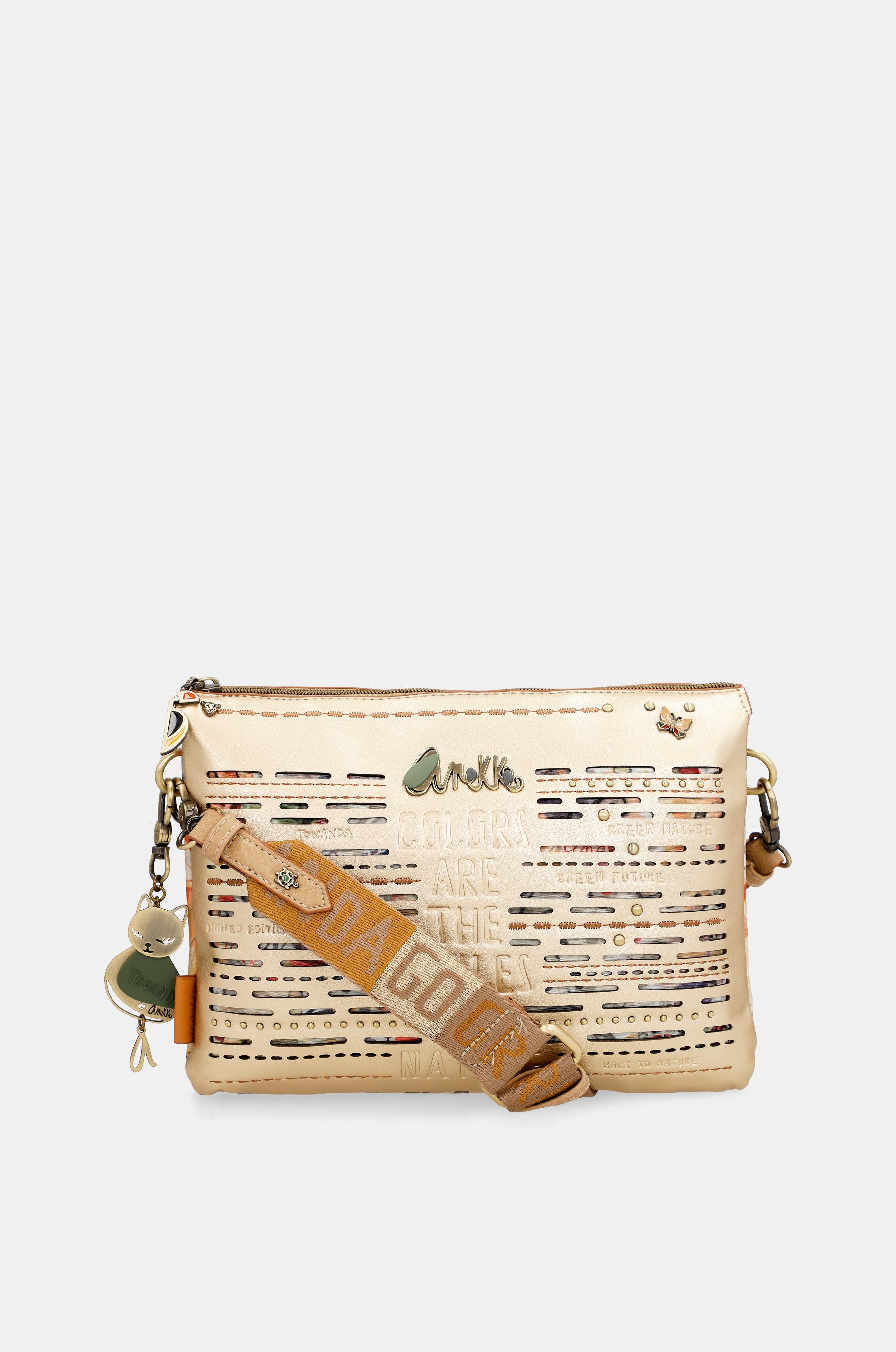 Borsa a tracolla dorata Nature Pachamama con due scomparti