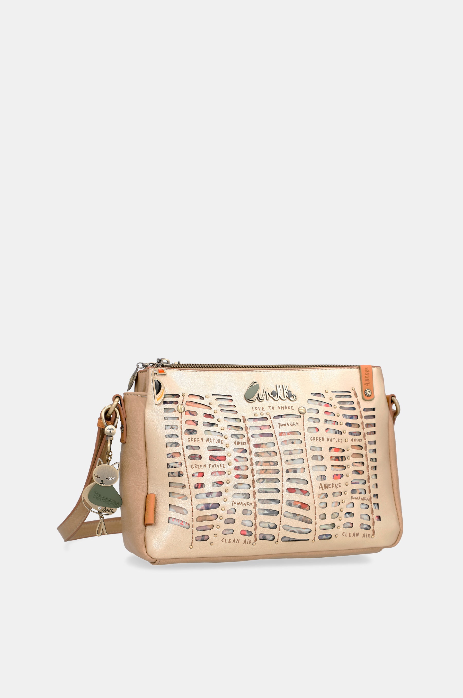 Borsa a tracolla dorata Nature Pachamama con tre scomparti