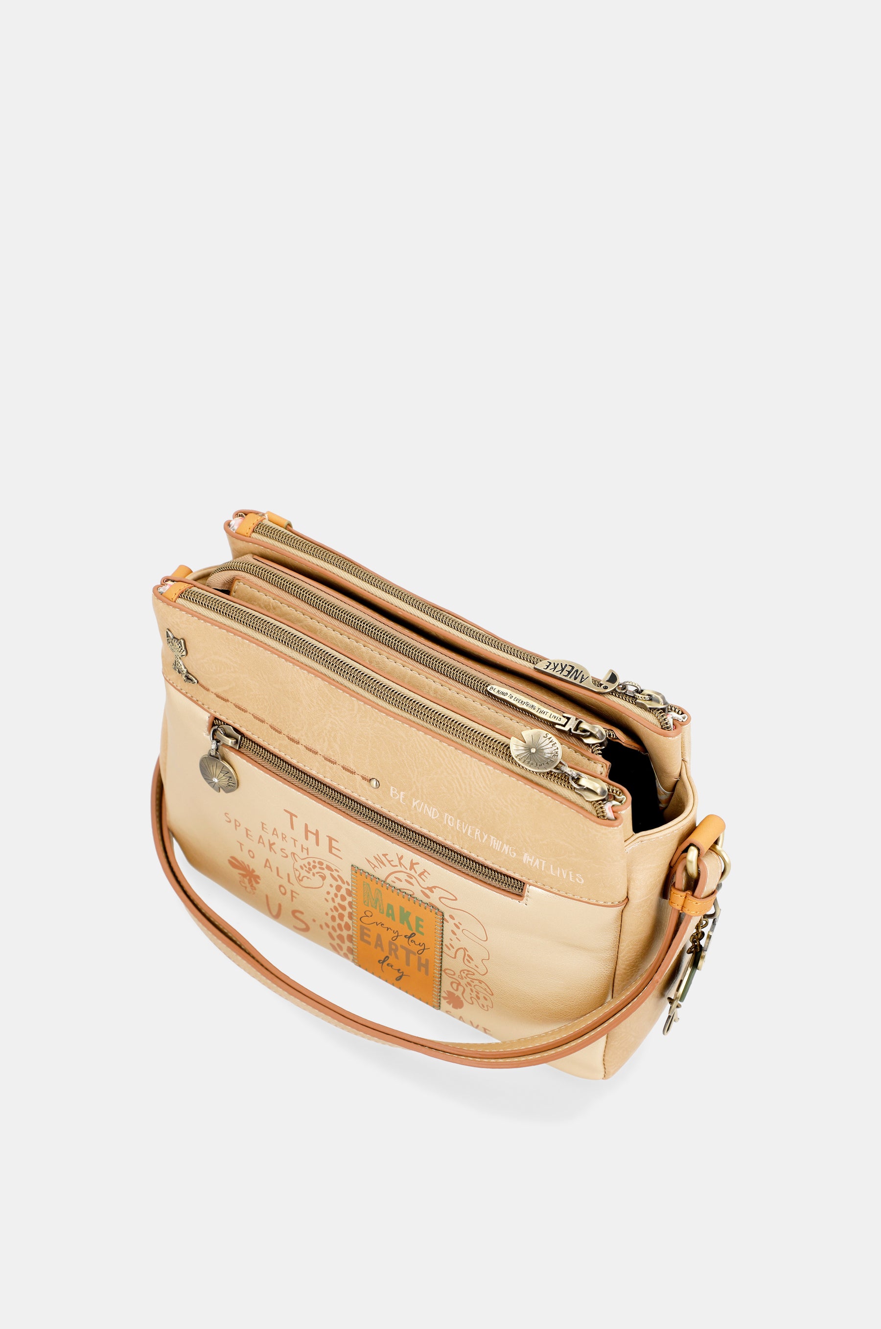 Borsa a tracolla dorata Nature Pachamama con tre scomparti