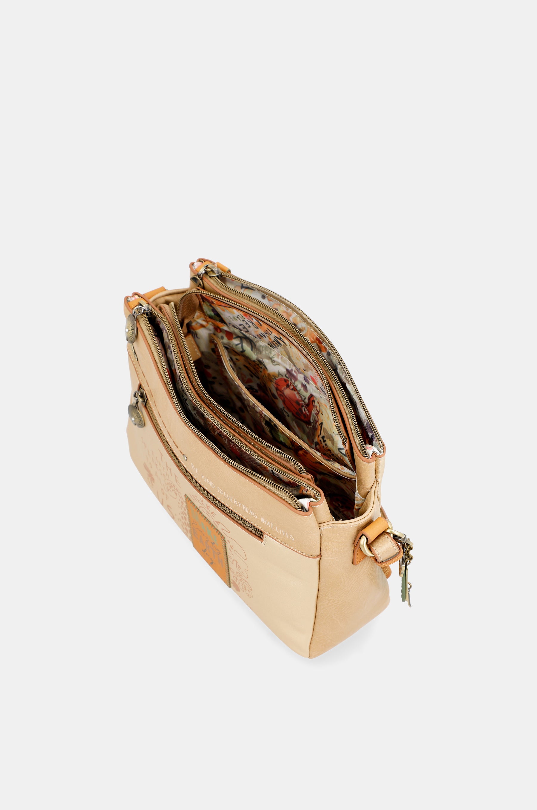 Borsa a tracolla dorata Nature Pachamama con tre scomparti