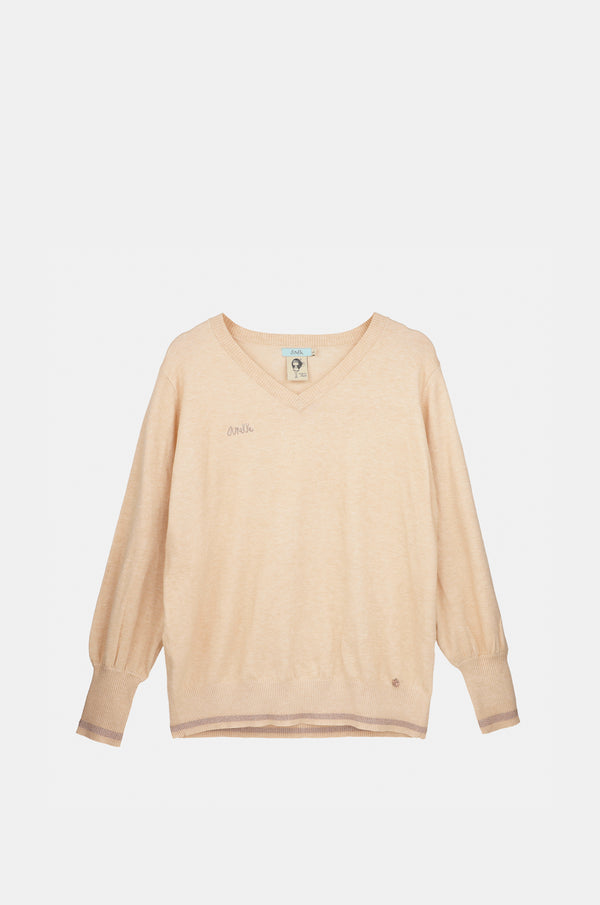 Maglione beige Shōen con scollo a V
