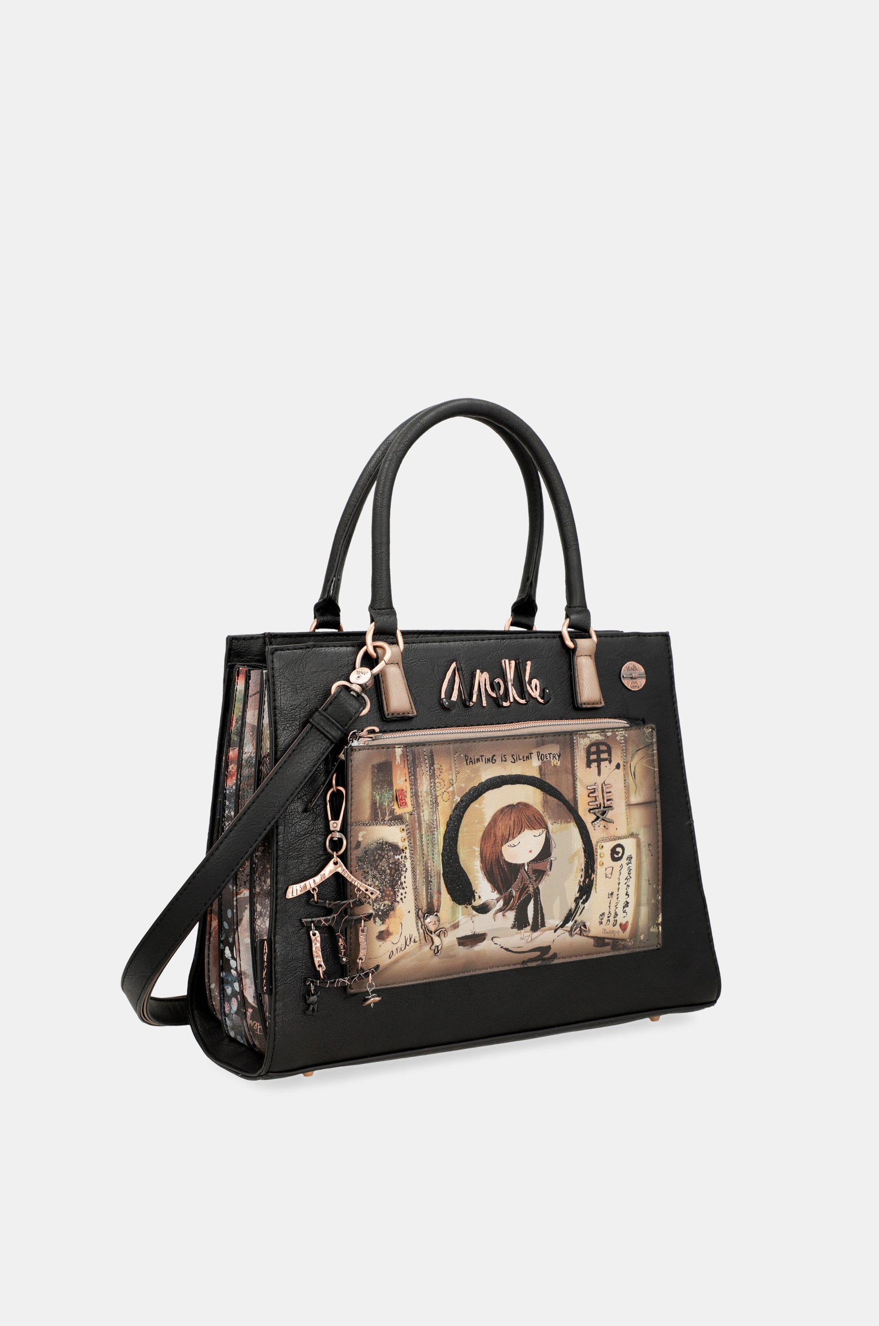 Borsa tote nera Shōen con tracolla