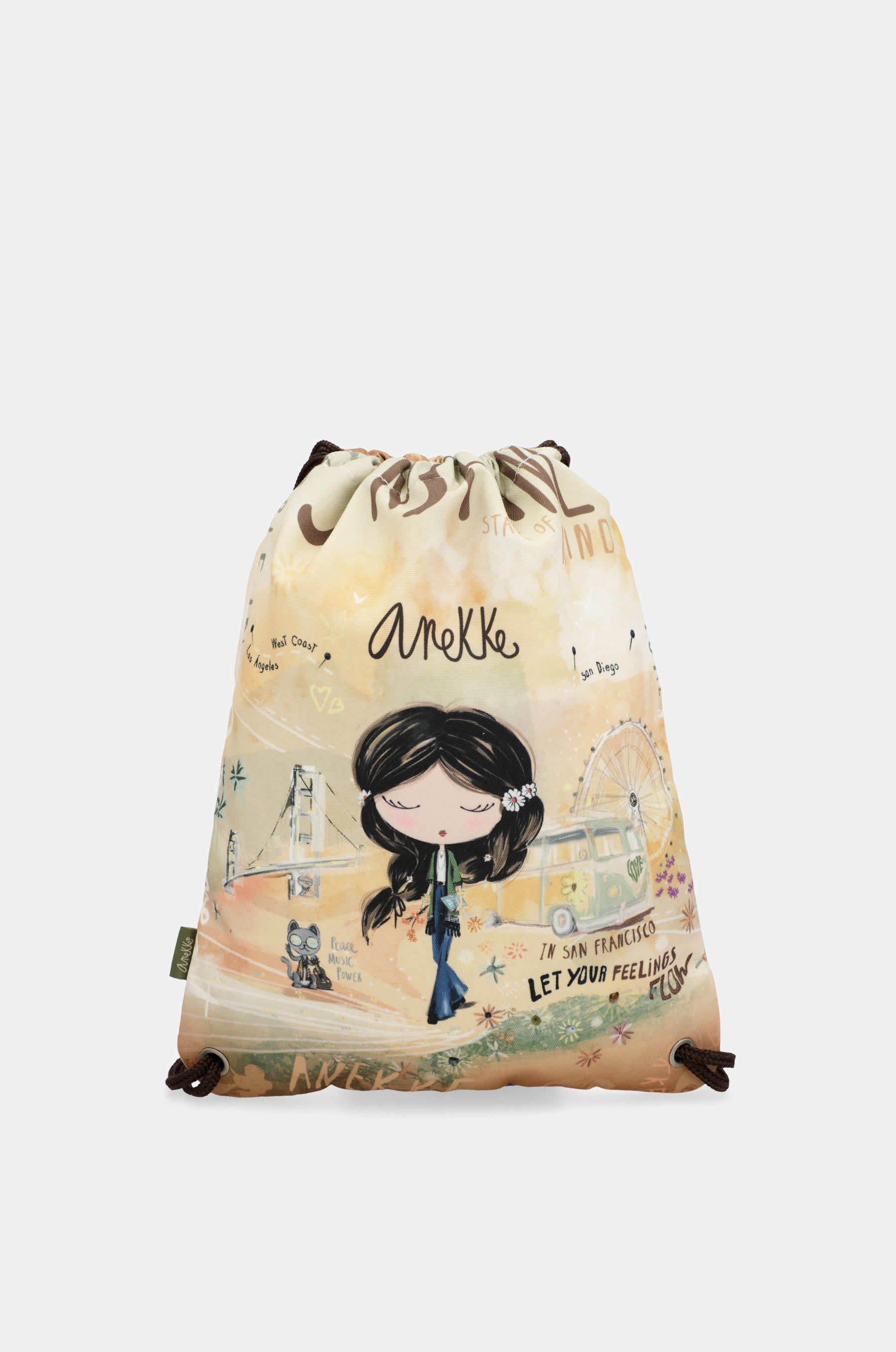Zaino con coulisse in tessuto Peace &amp; Love