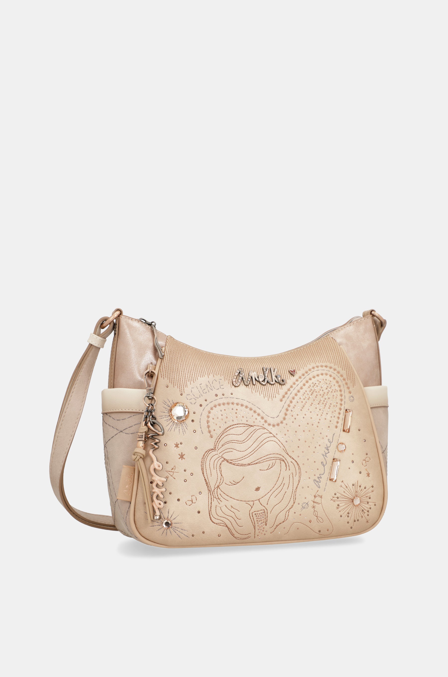Borsa a tracolla grande color nudo da studio