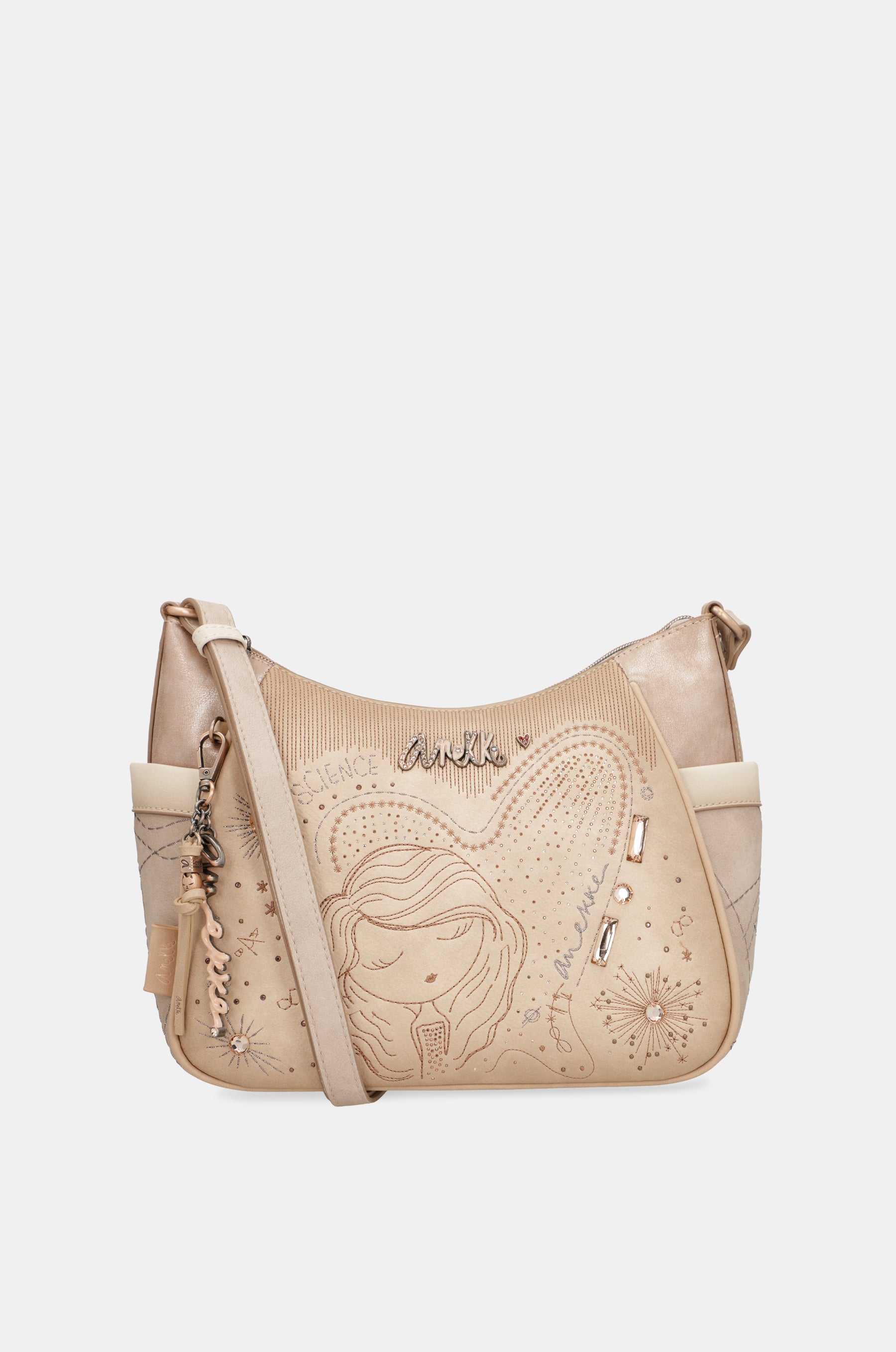 Borsa a tracolla grande color nudo da studio