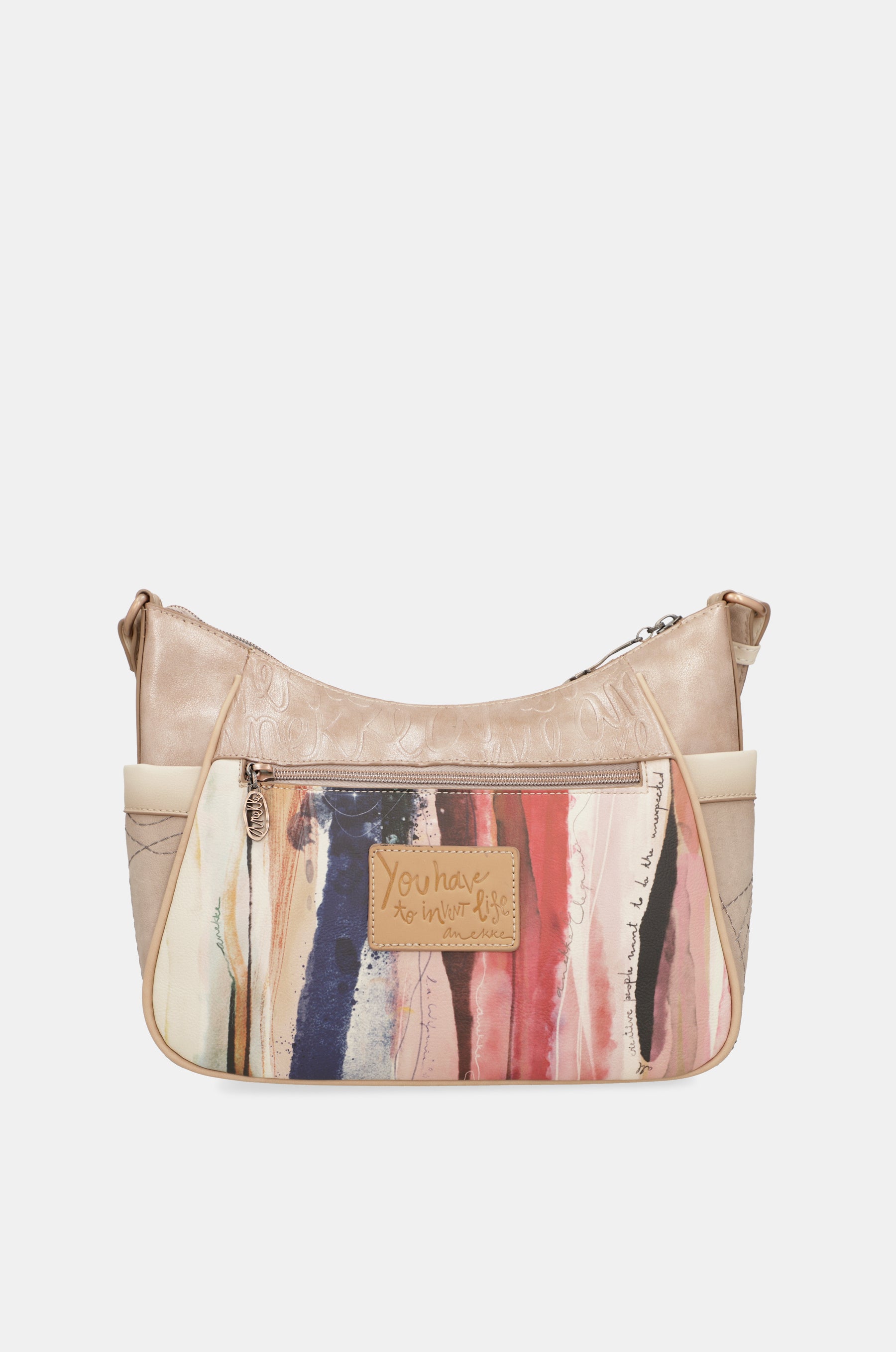 Borsa a tracolla grande color nudo da studio