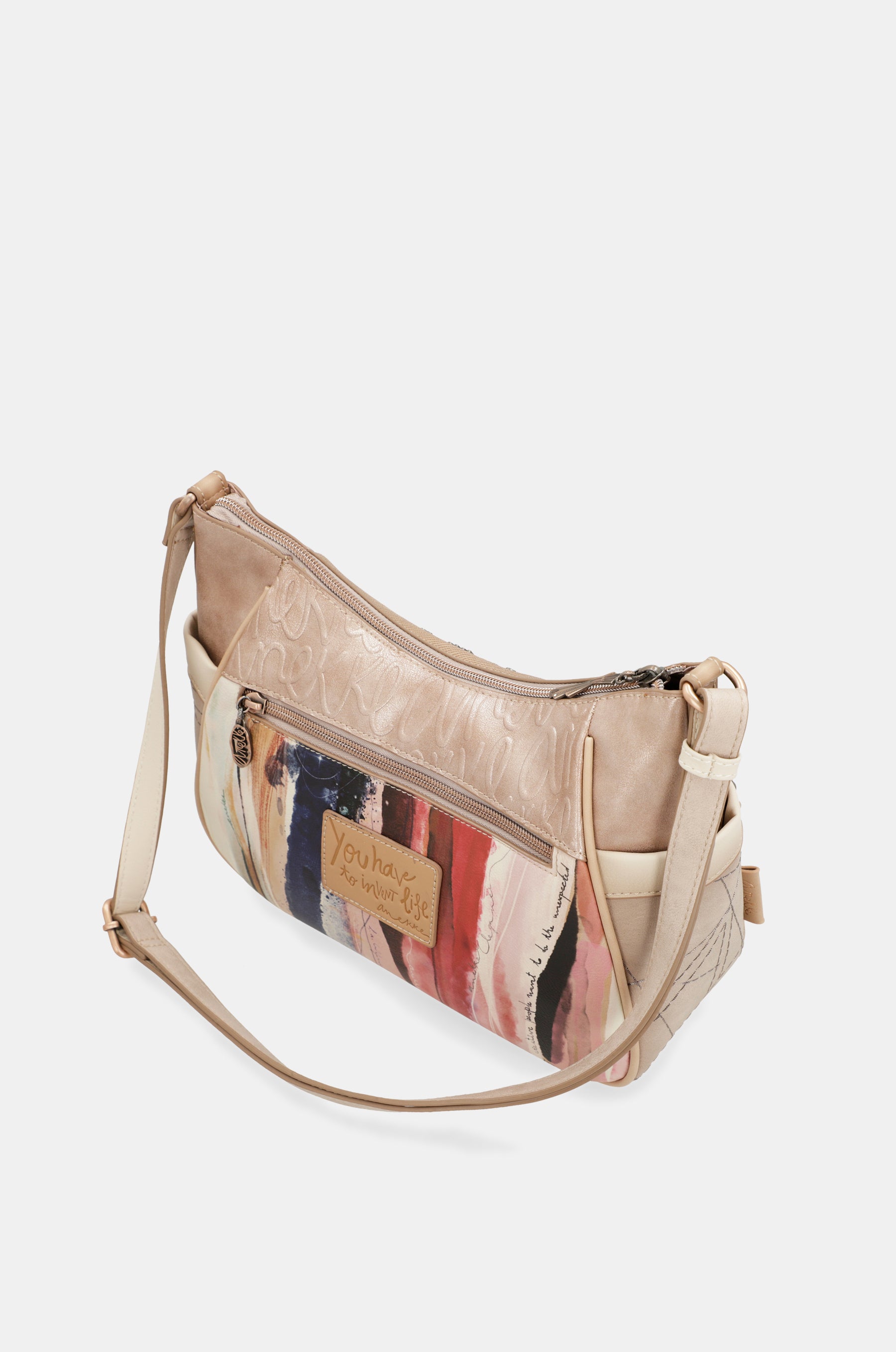 Borsa a tracolla grande color nudo da studio