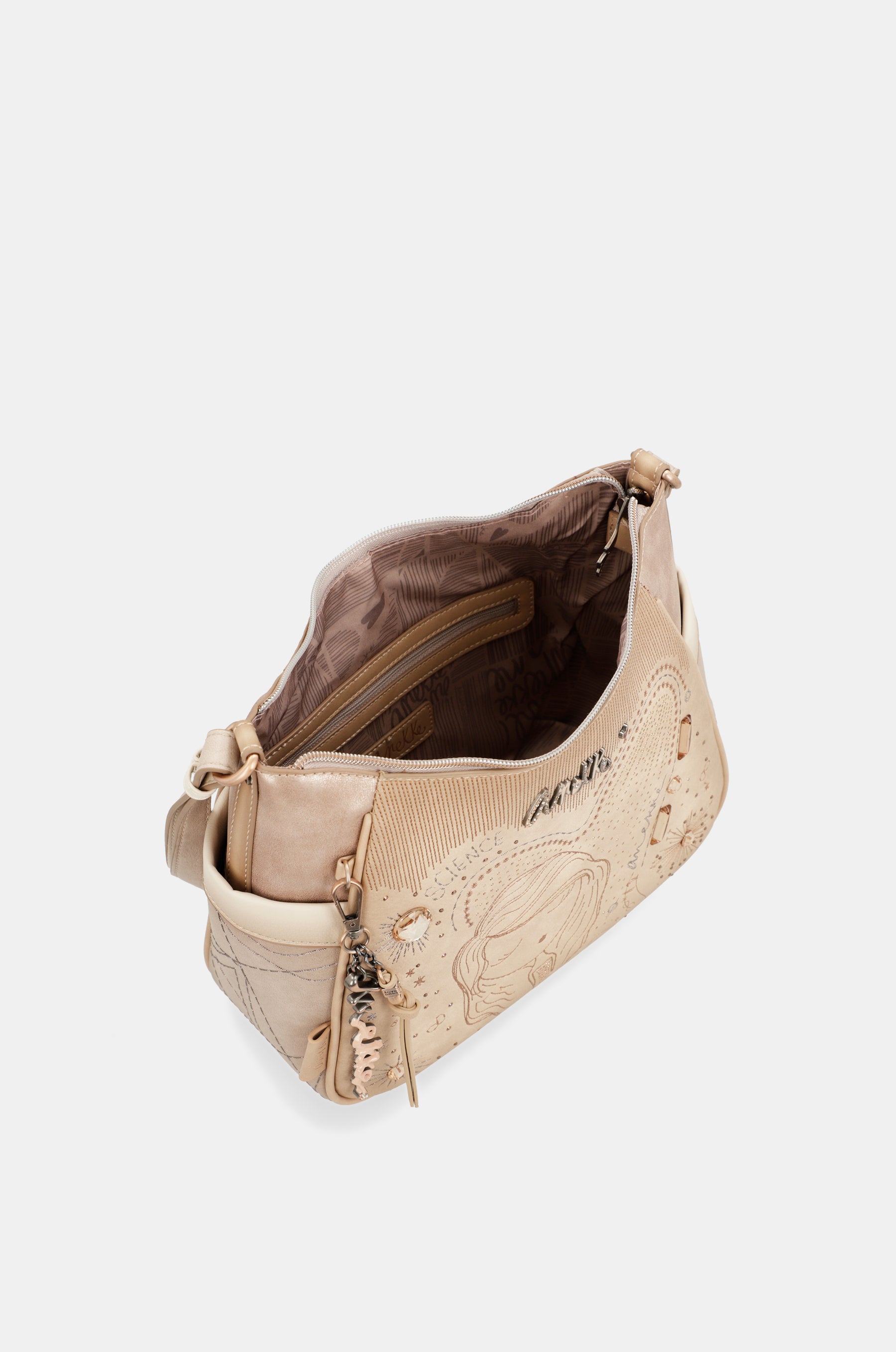 Borsa a tracolla grande color nudo da studio
