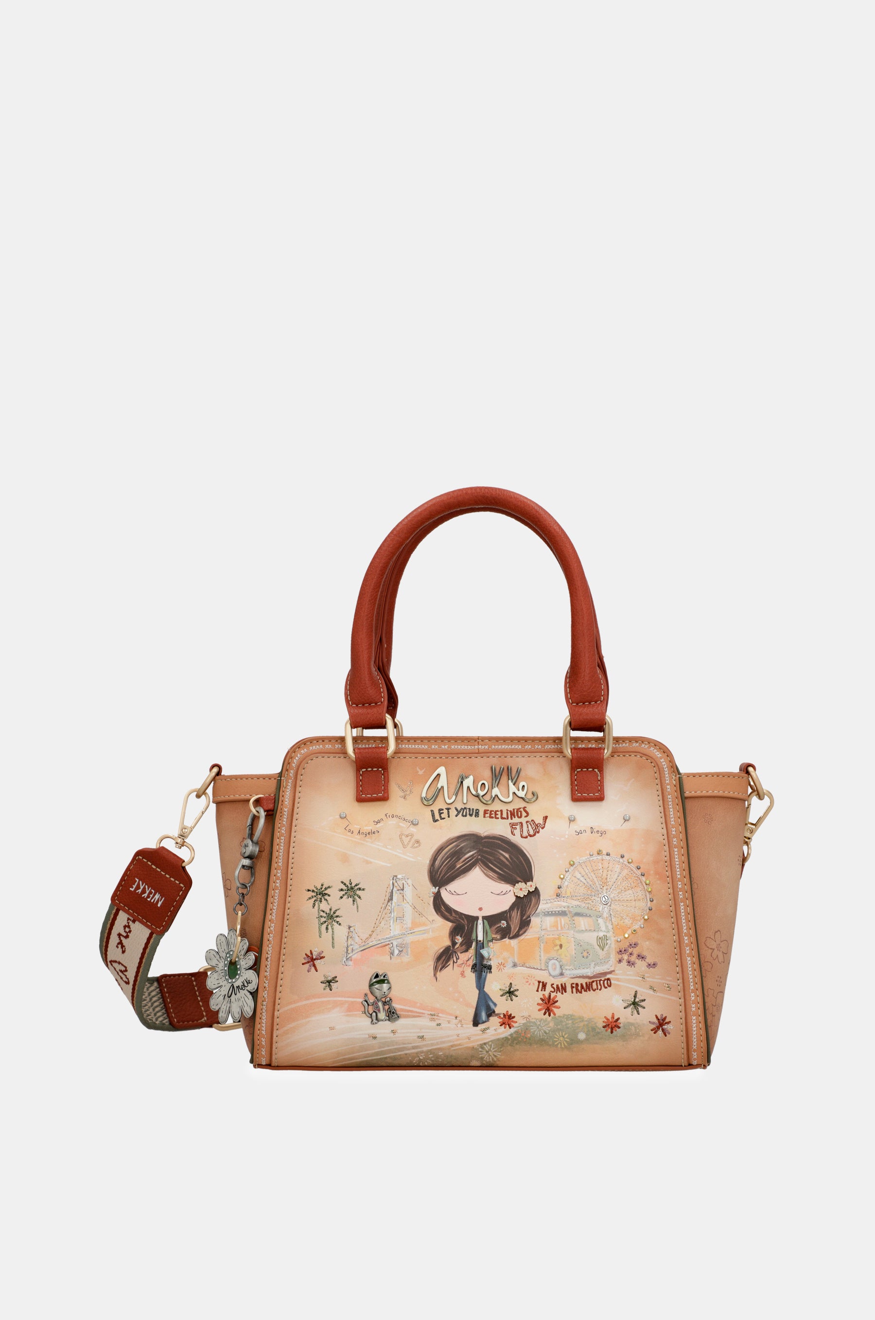 Borsa bowling cammello Peace &amp; Love