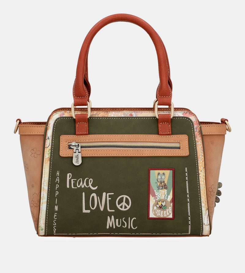 Borsa bowling cammello Peace &amp; Love