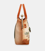 Borsa Peace &amp; Love con chiusura a bacio cammello