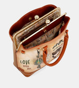 Borsa Peace &amp; Love con chiusura a bacio cammello