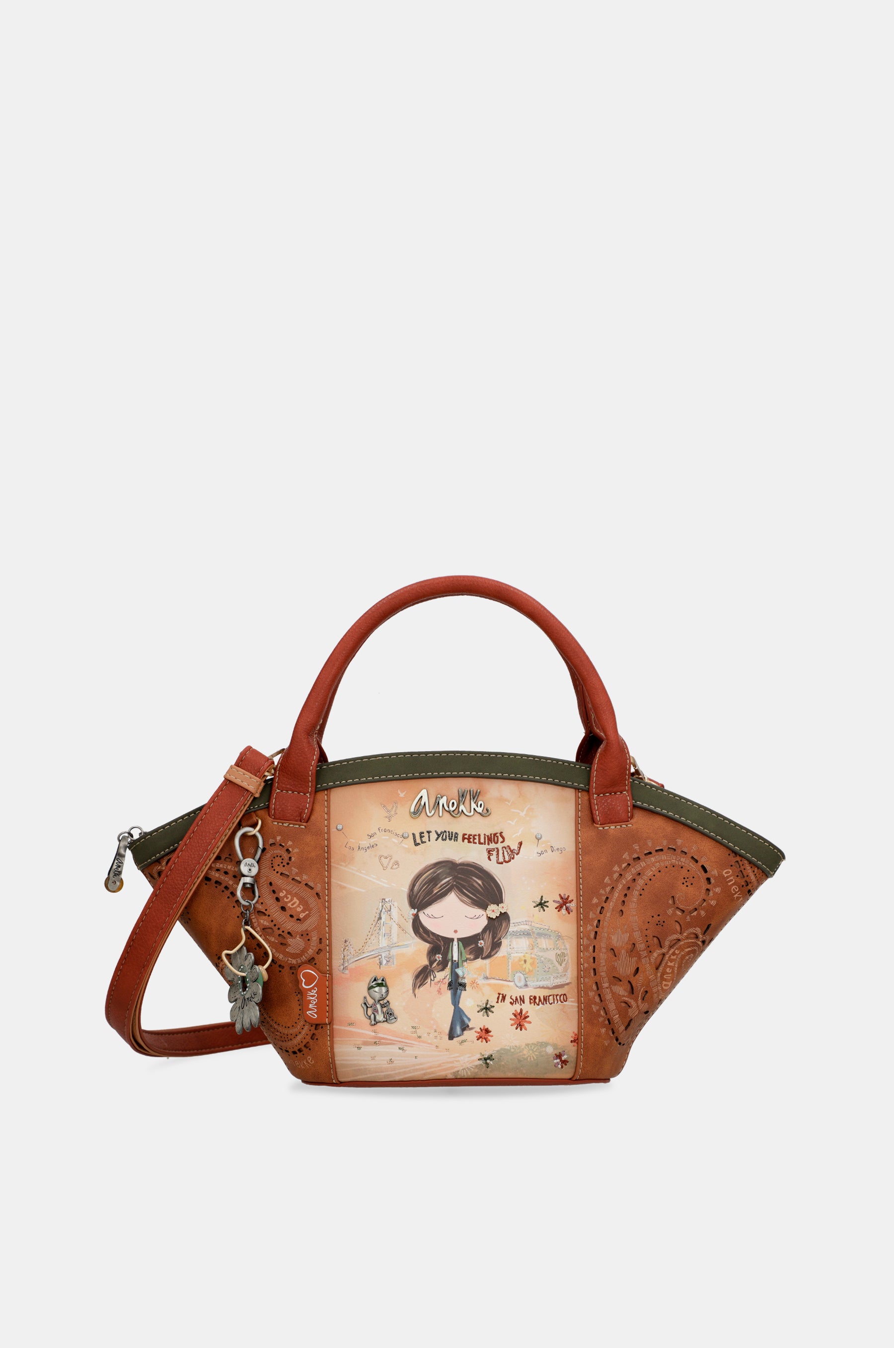 Borsa a cestino cammello Peace &amp; Love