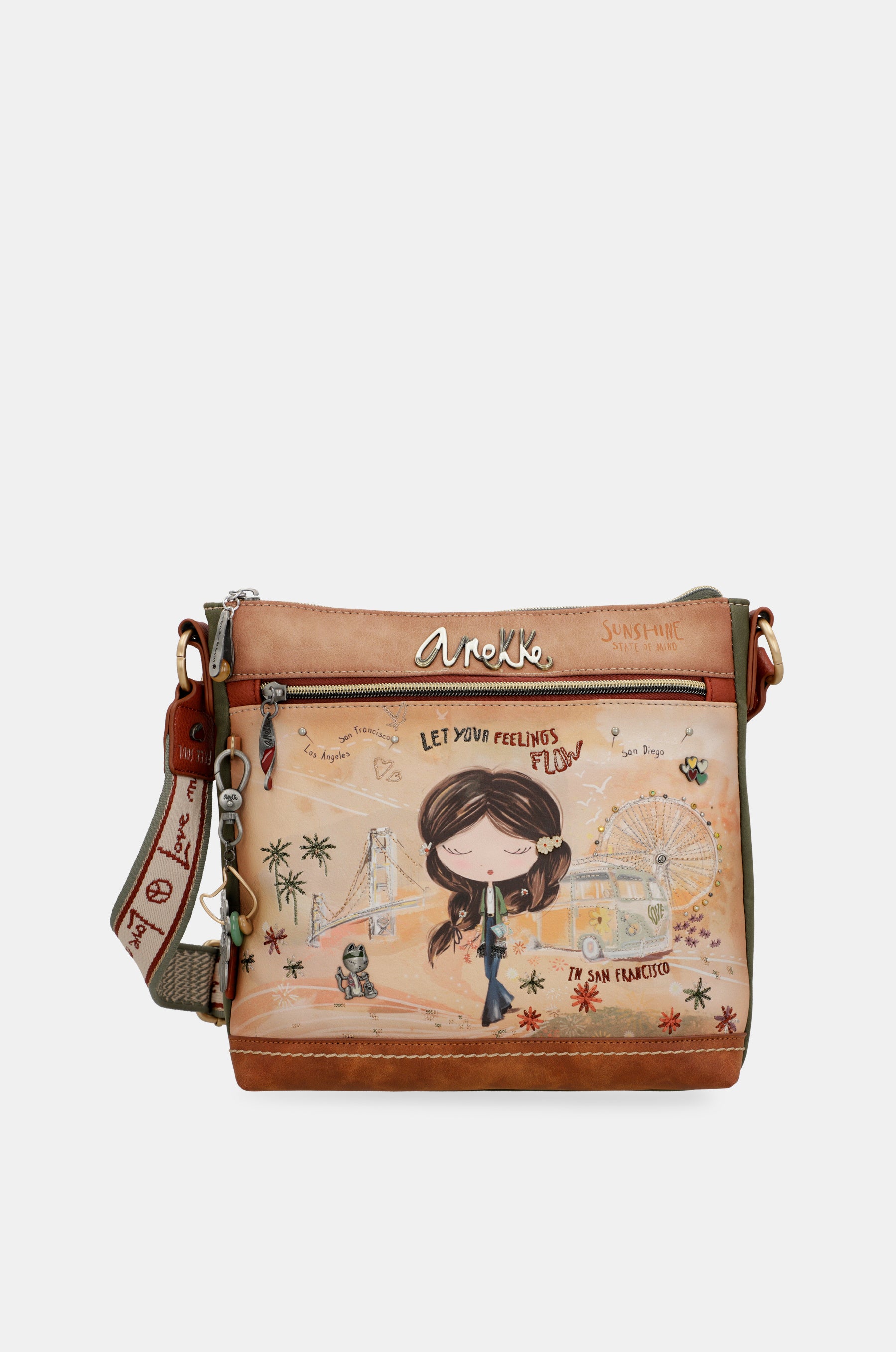 Borsa a tracolla quadrata color cammello Peace &amp; Love