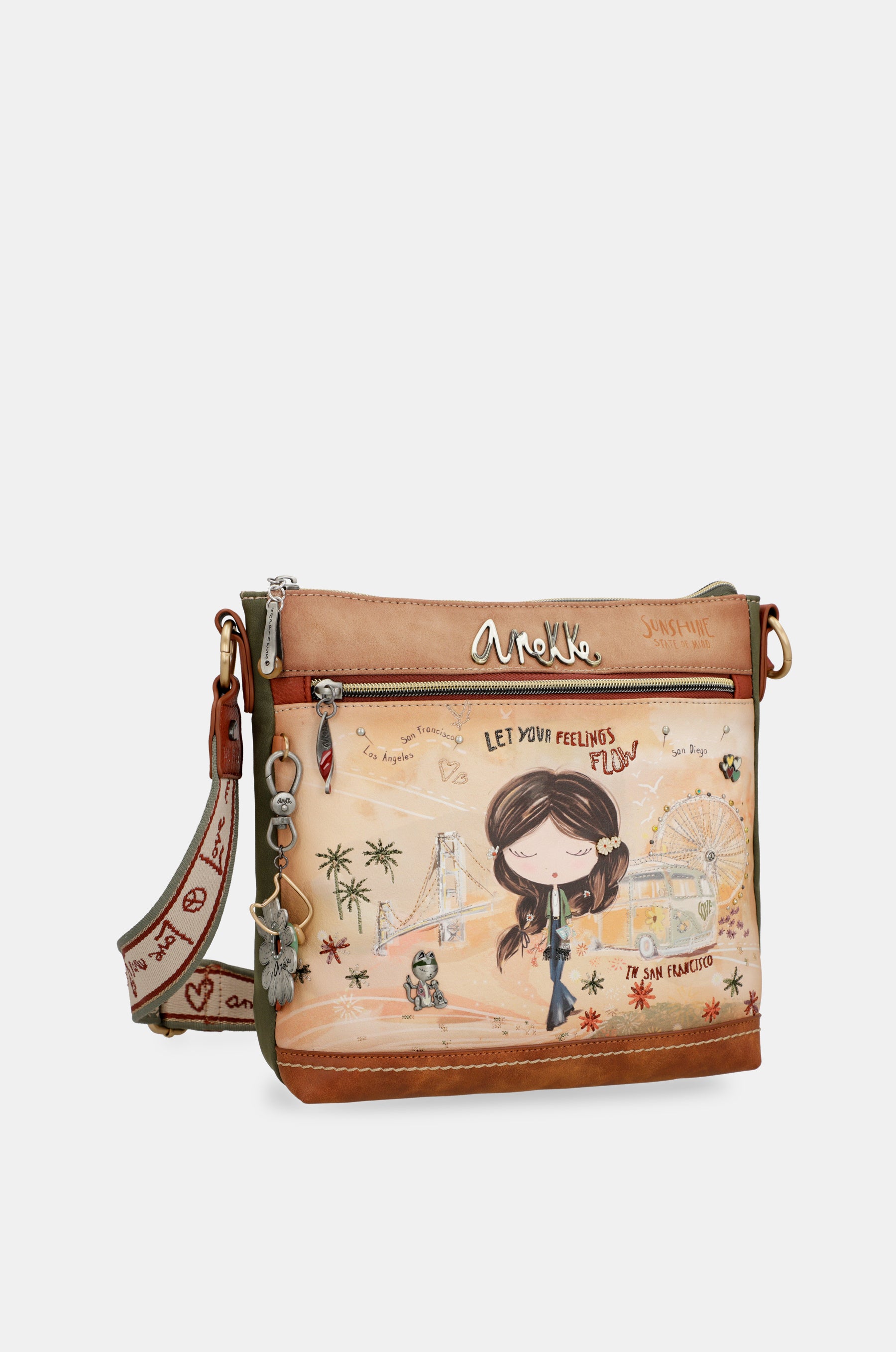 Borsa a tracolla quadrata color cammello Peace &amp; Love