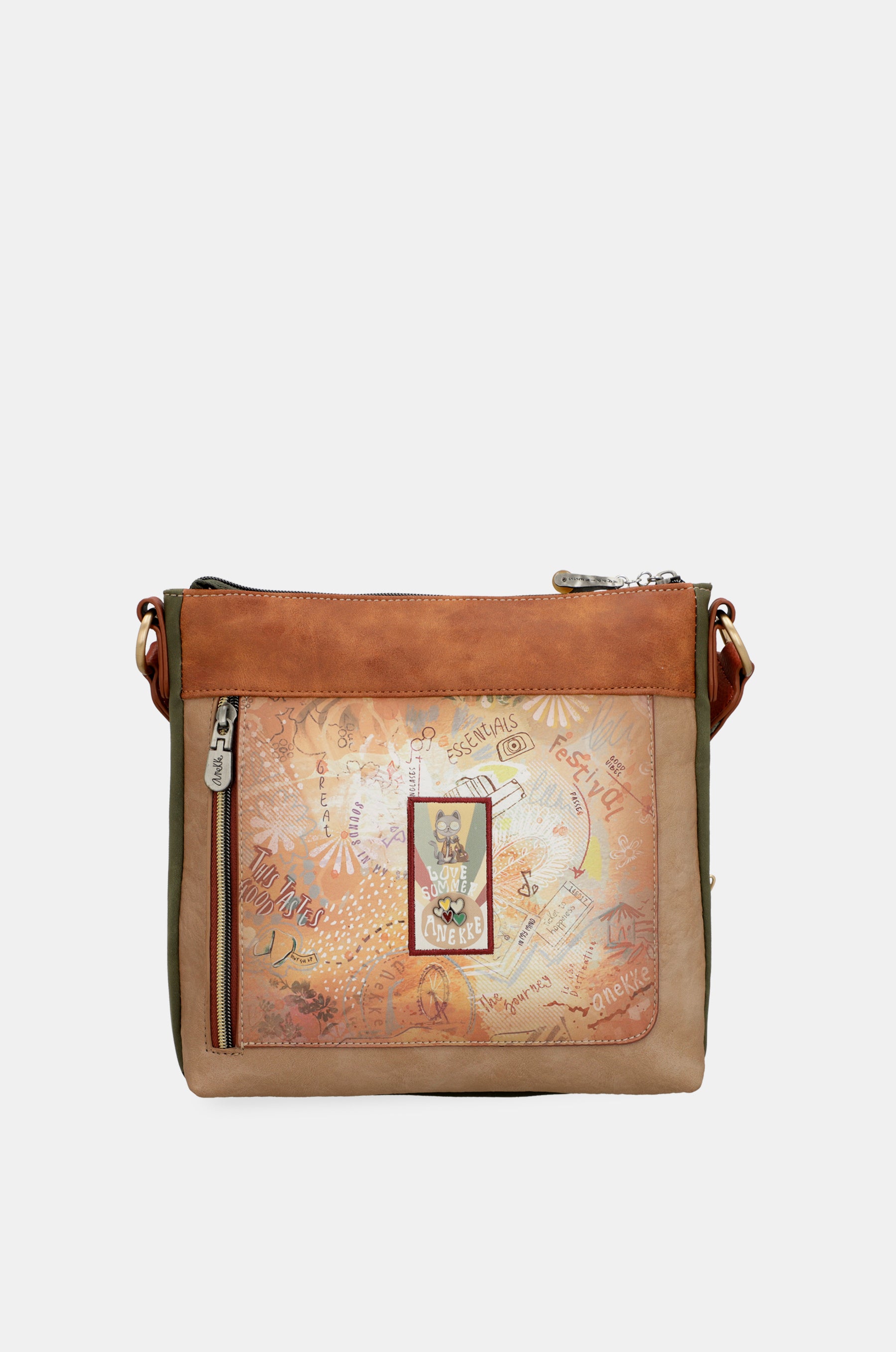 Borsa a tracolla quadrata color cammello Peace &amp; Love