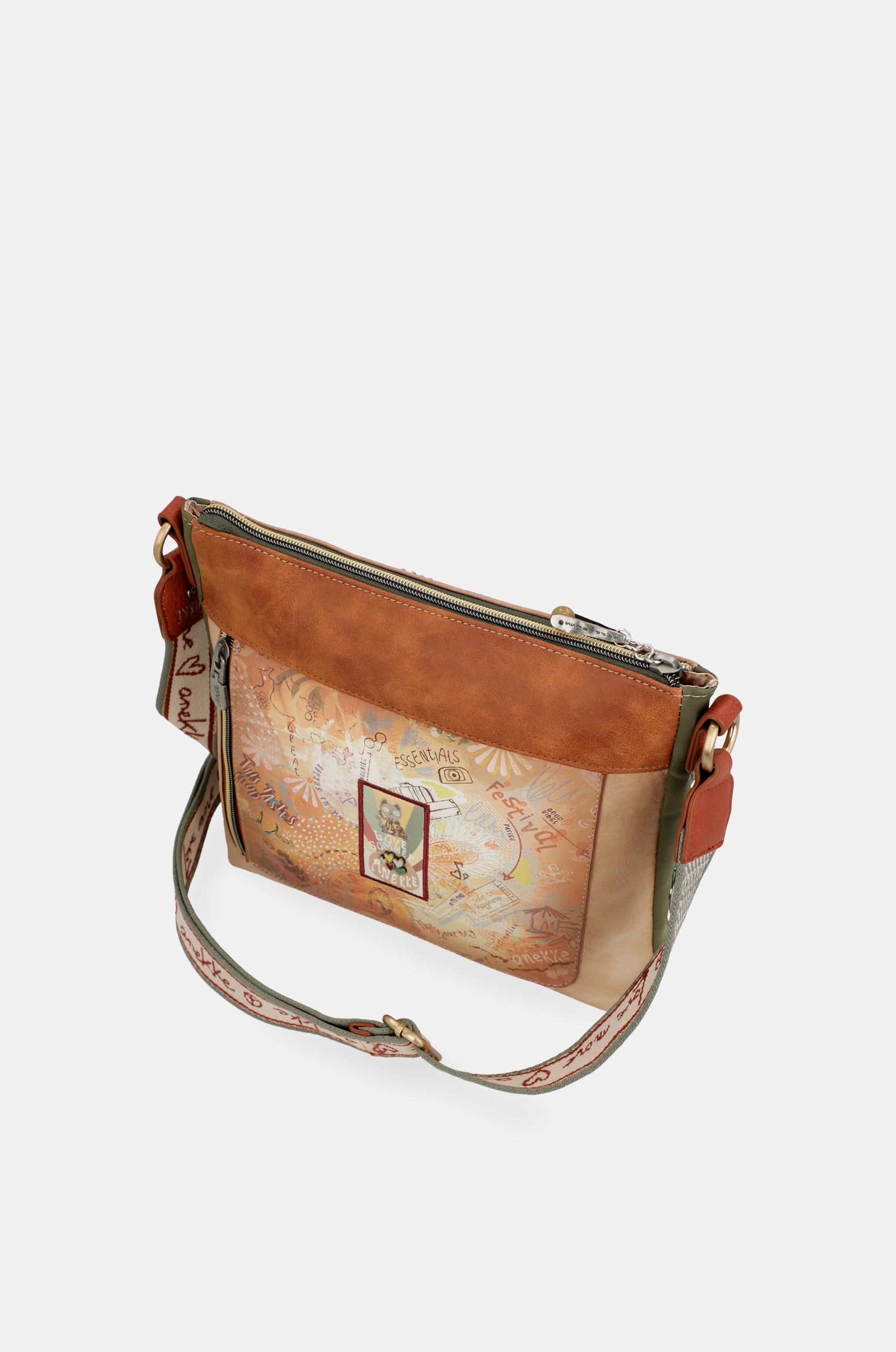 Borsa a tracolla quadrata color cammello Peace &amp; Love